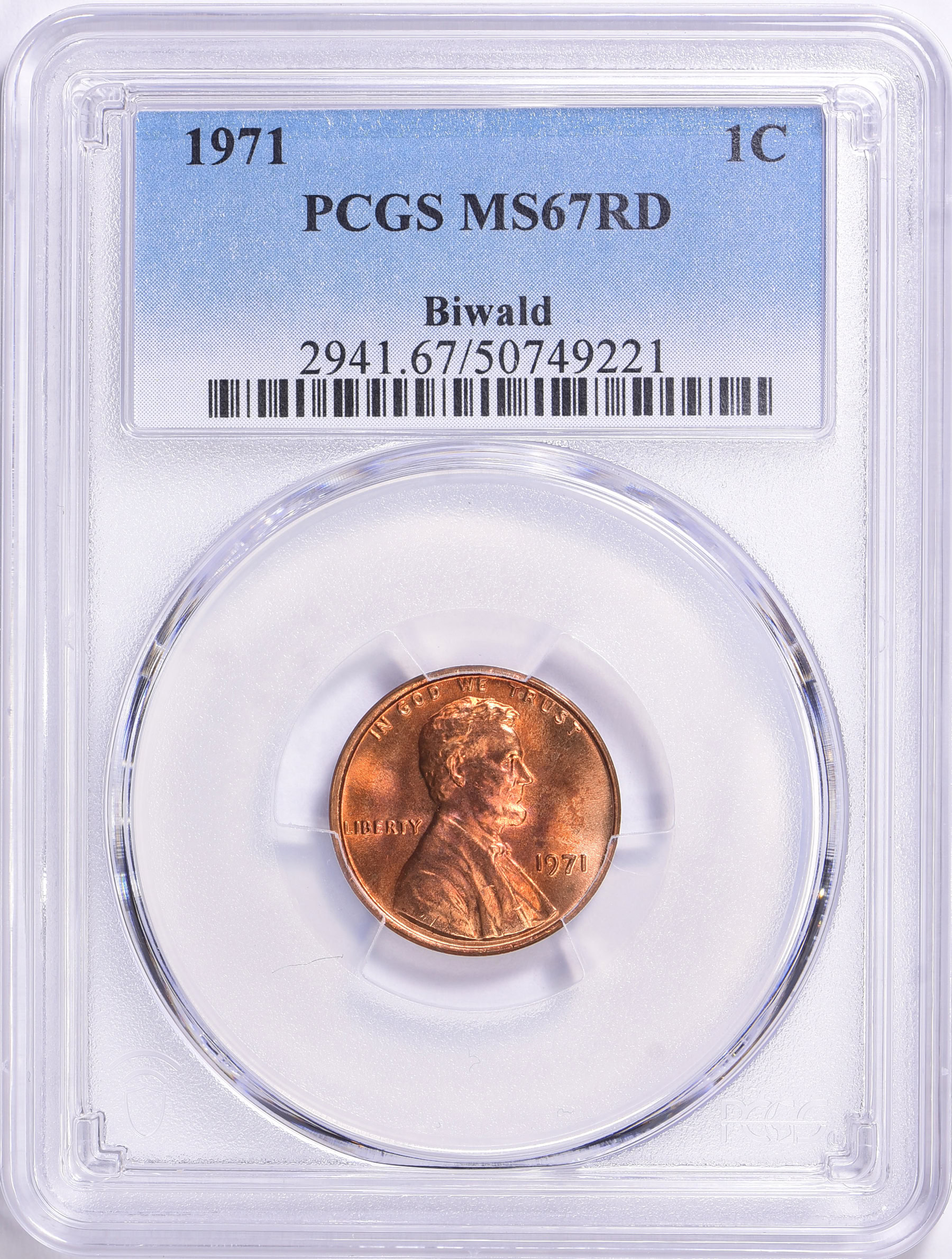 1971 Lincoln Cent PCGS MS-67 RD (Biwald Collection) (Item 1730646 ...