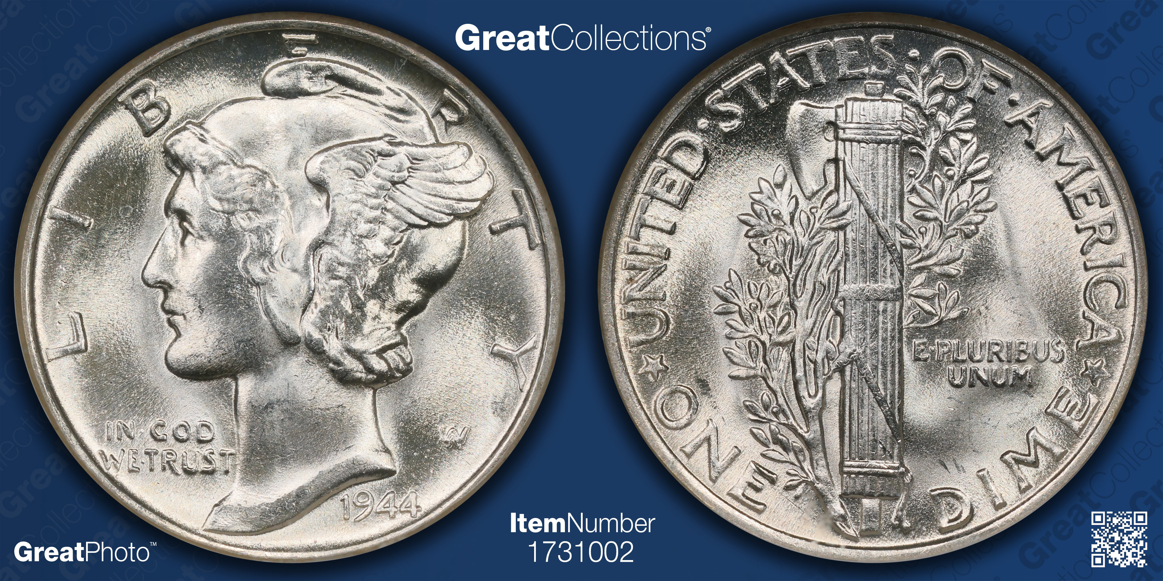1944 Mercury Dime NGC MS-66 (Item 1731002) | GreatCollections Coin Auctions