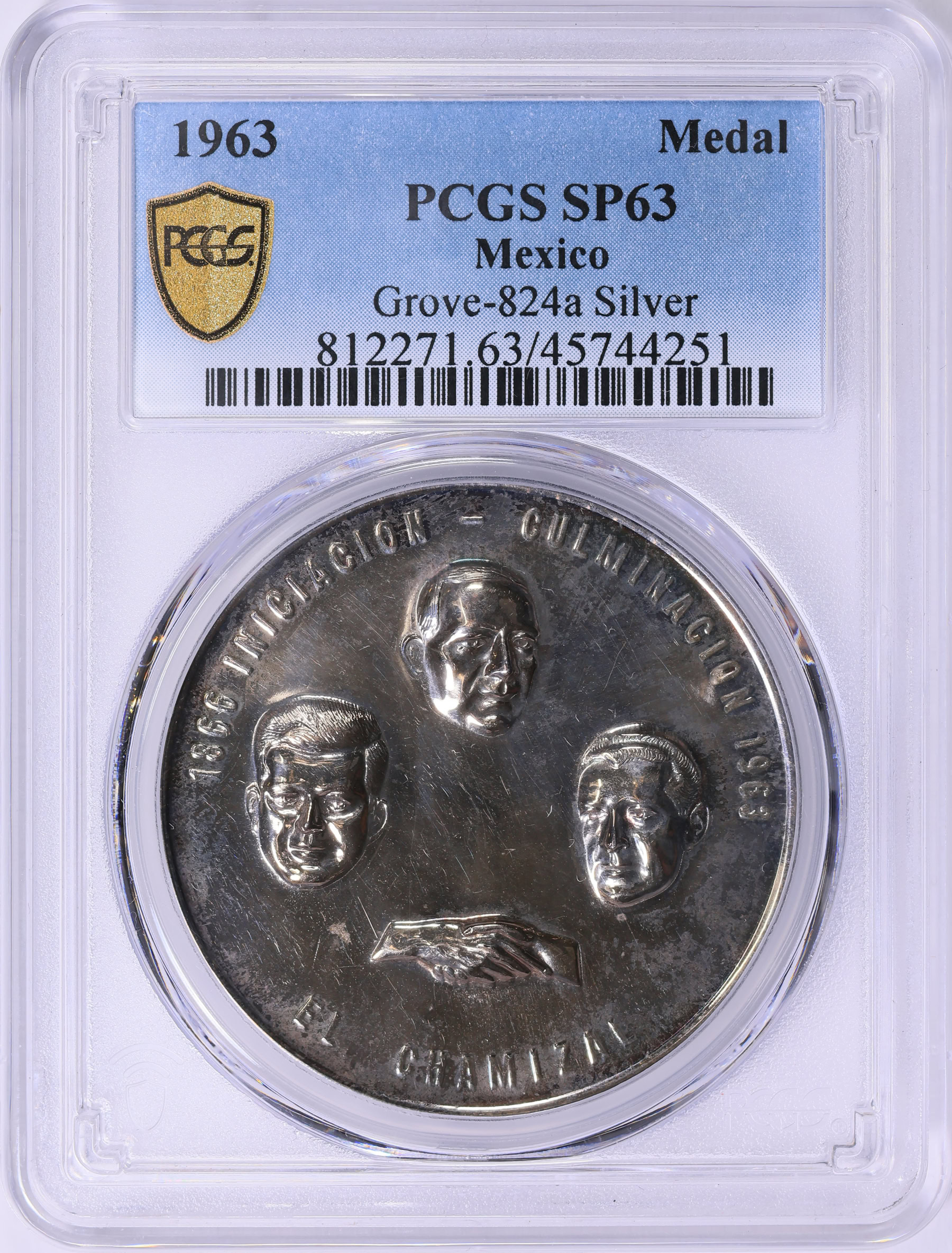 Mexico 1963 Silver 42mm Recovery of Chamizal Medal PCGS SP-63