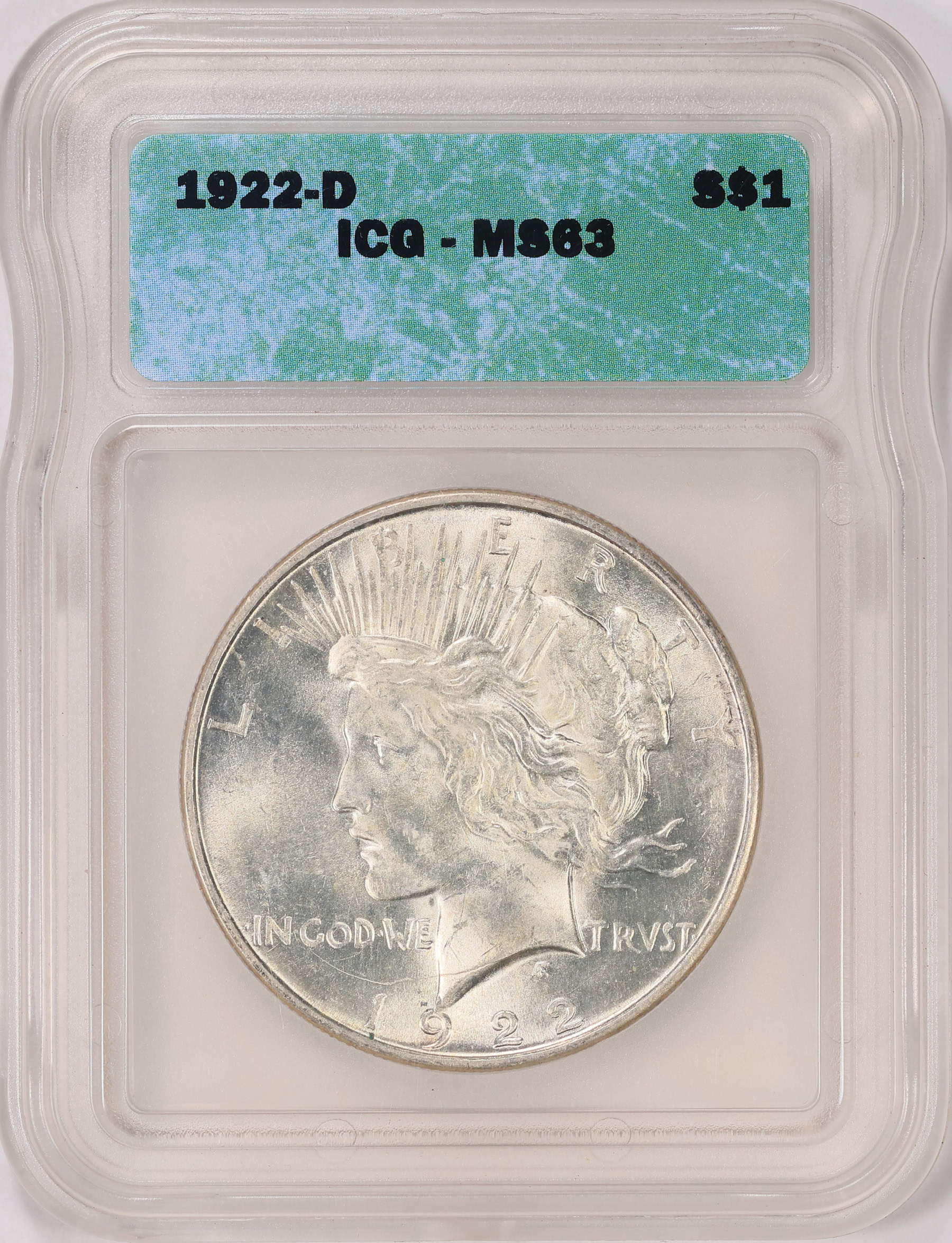 1922-D Peace Silver Dollar ICG MS-63 (Item 1732168) | GreatCollections ...