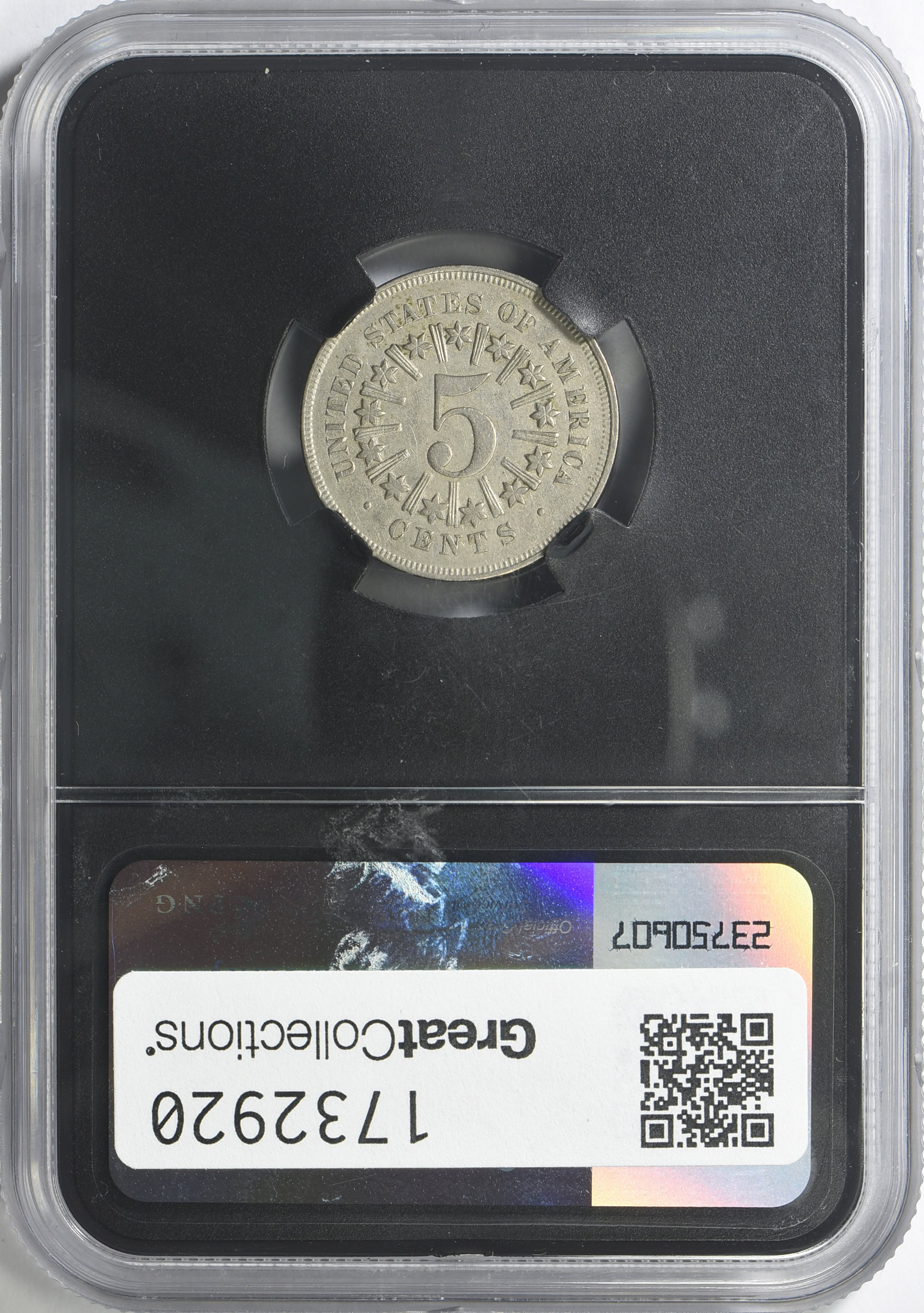 1867 Shield Nickel Rays NGCX About Unc 8.5 (NGC AU-55) (VaultBox