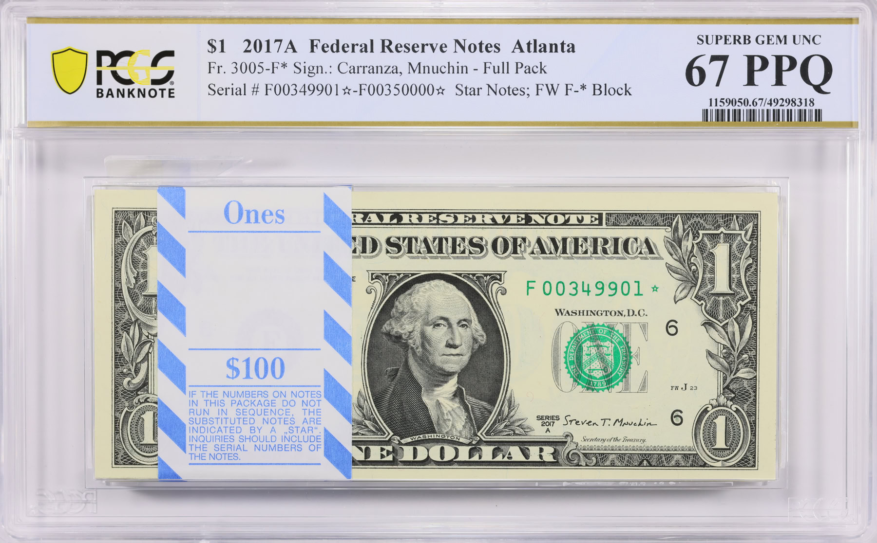 Fr. 3005-F* (F* Block) 2017A $1 Atlanta Federal Reserve Star Note Full ...