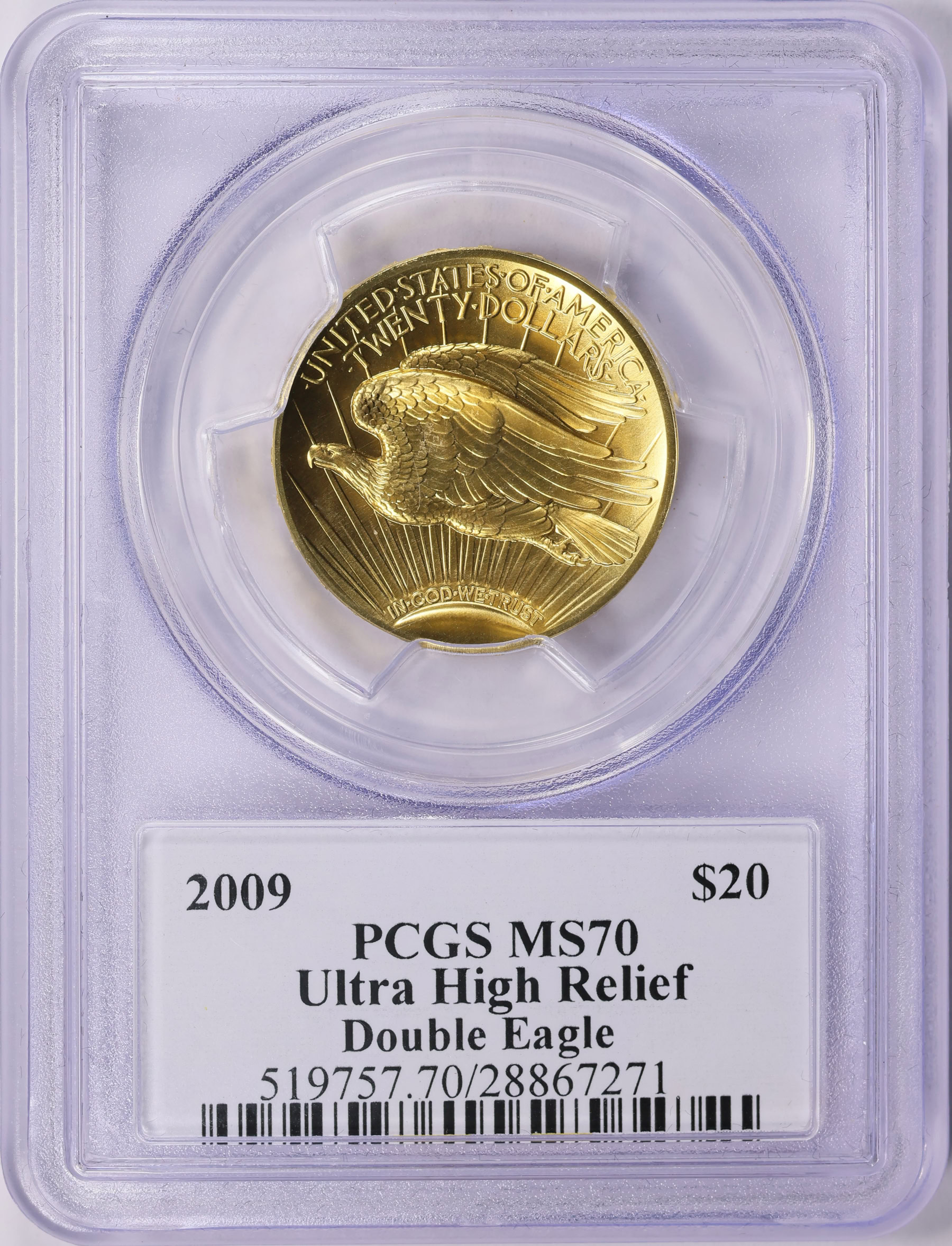 2009 MMIX Ultra High Relief $20 Gold PCGS MS-70 (Moy Signed Label