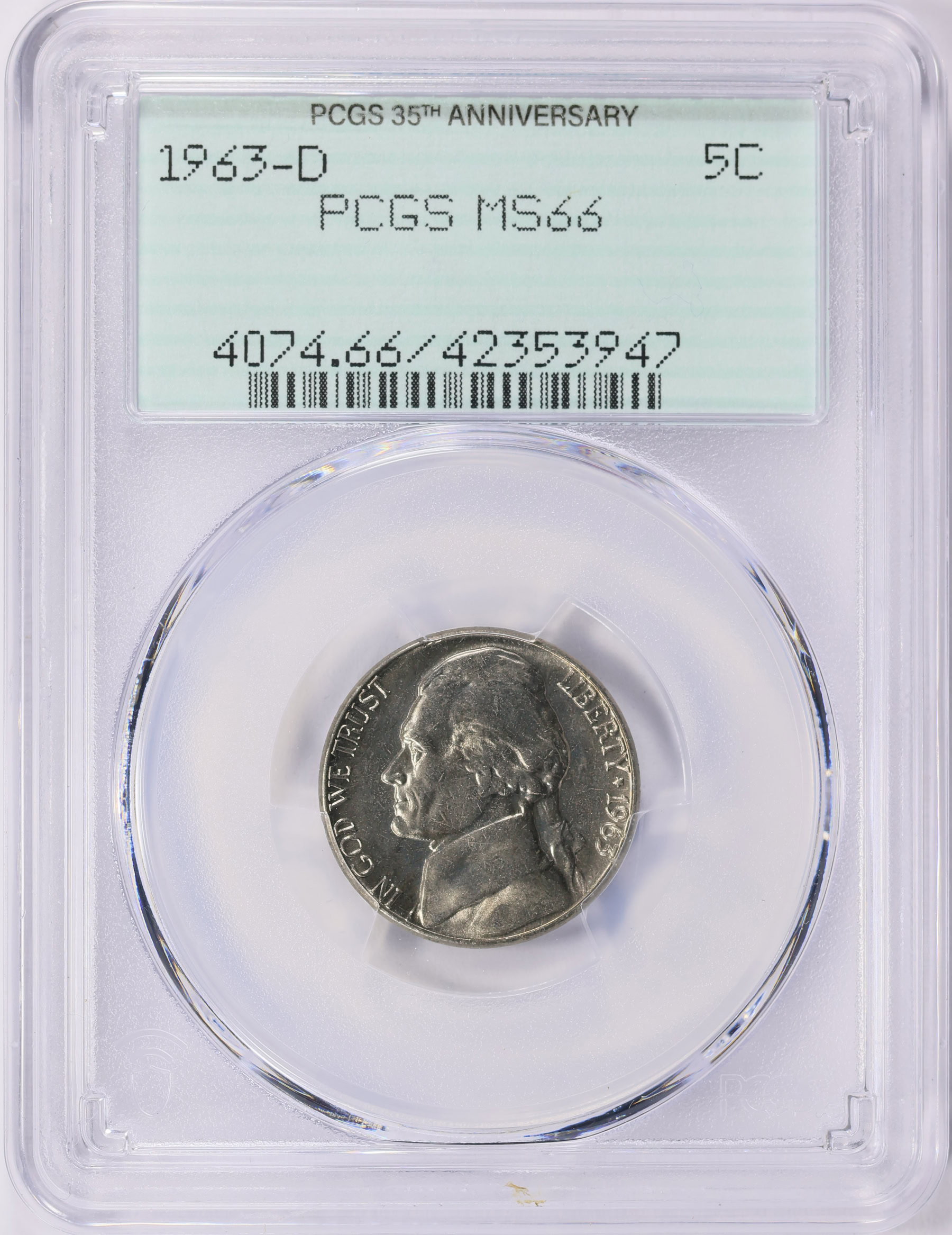 1963-D Jefferson Nickel PCGS MS-66 (OGH 35th Anniversary Label