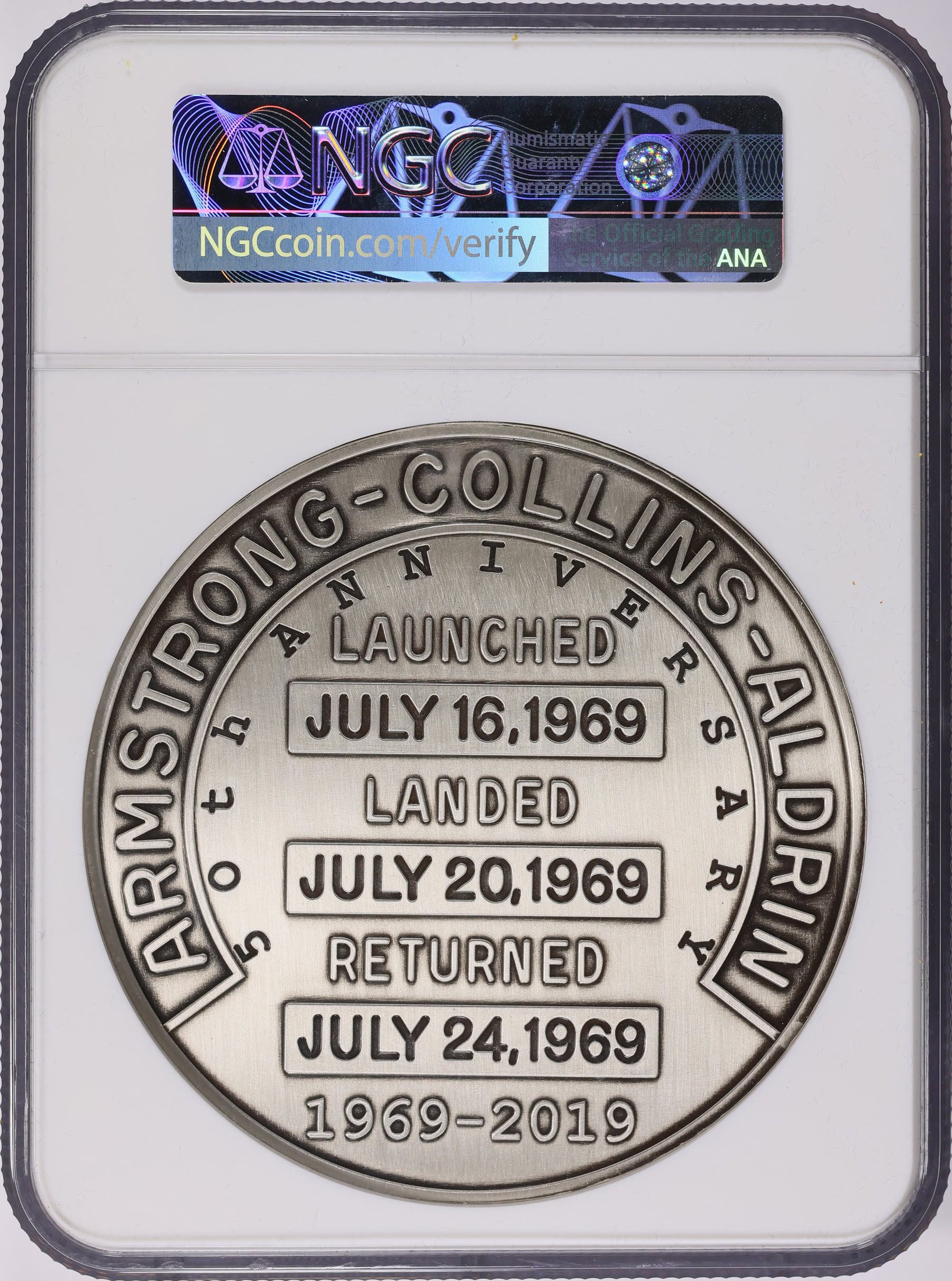 2019 Silver 50oz Apollo 11 50th Anniversary Robbins Medal Restrike