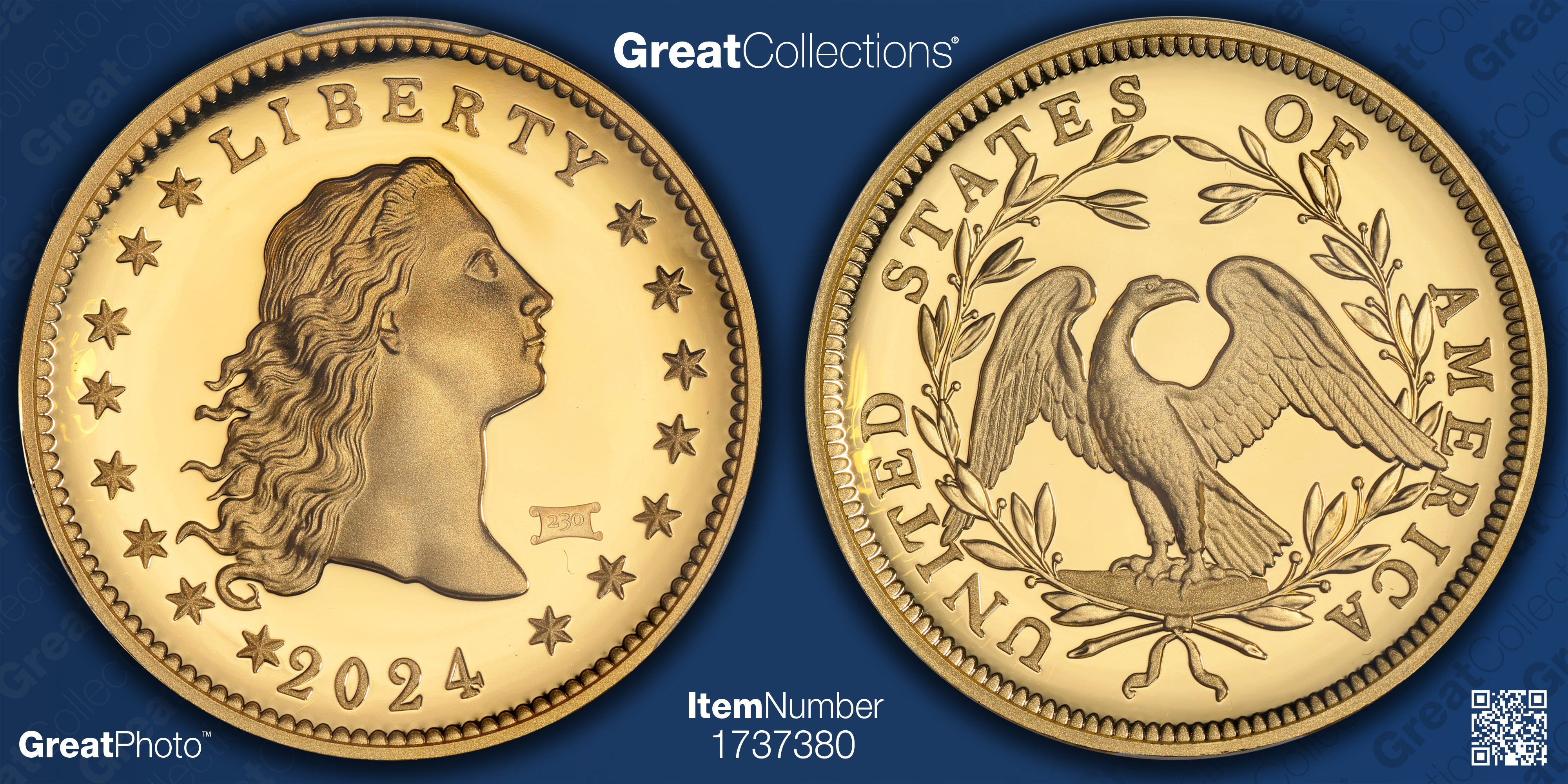 2024 Flowing Hair High Relief Gold Dollar 230th Anniversary Privy 