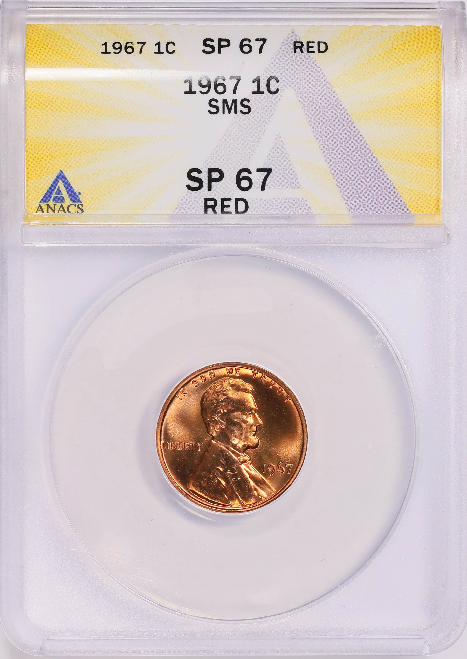 1967 Lincoln Cent SMS ANACS SP-67 RD (Item 1741141) | GreatCollections ...