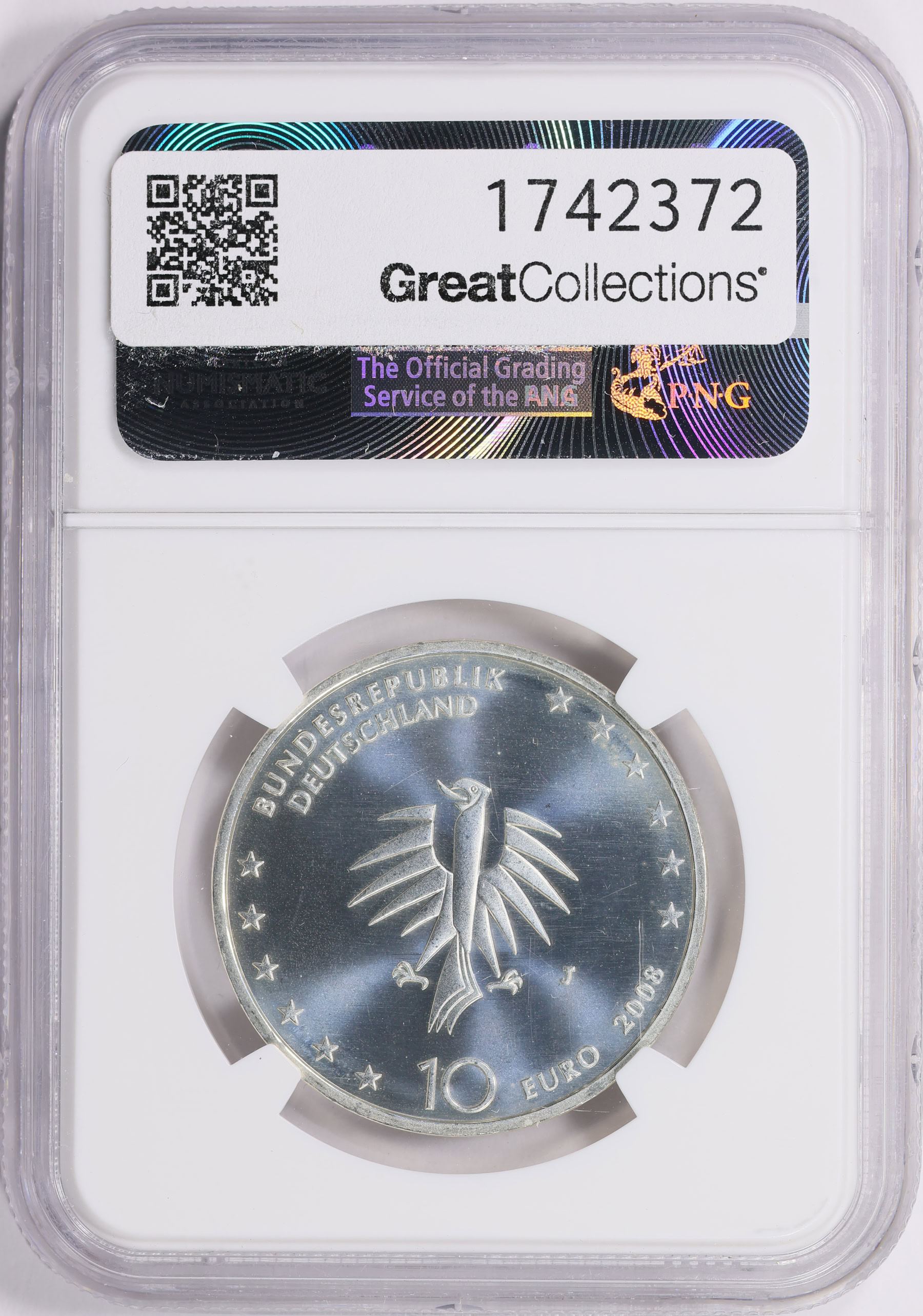 Germany 2008-J Silver €10 Gorch Fock II 50th Anniversary KM-274 NGC MS ...