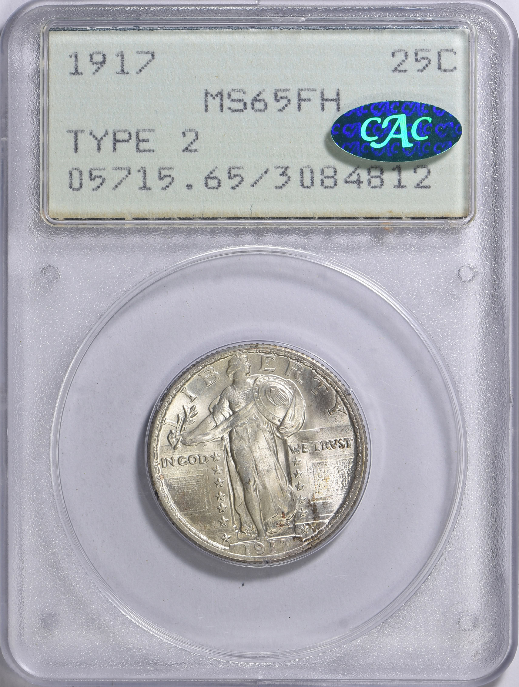 1917 Standing Liberty Quarter Type 2 PCGS MS-65 FH (CAC Green) OGH (1st