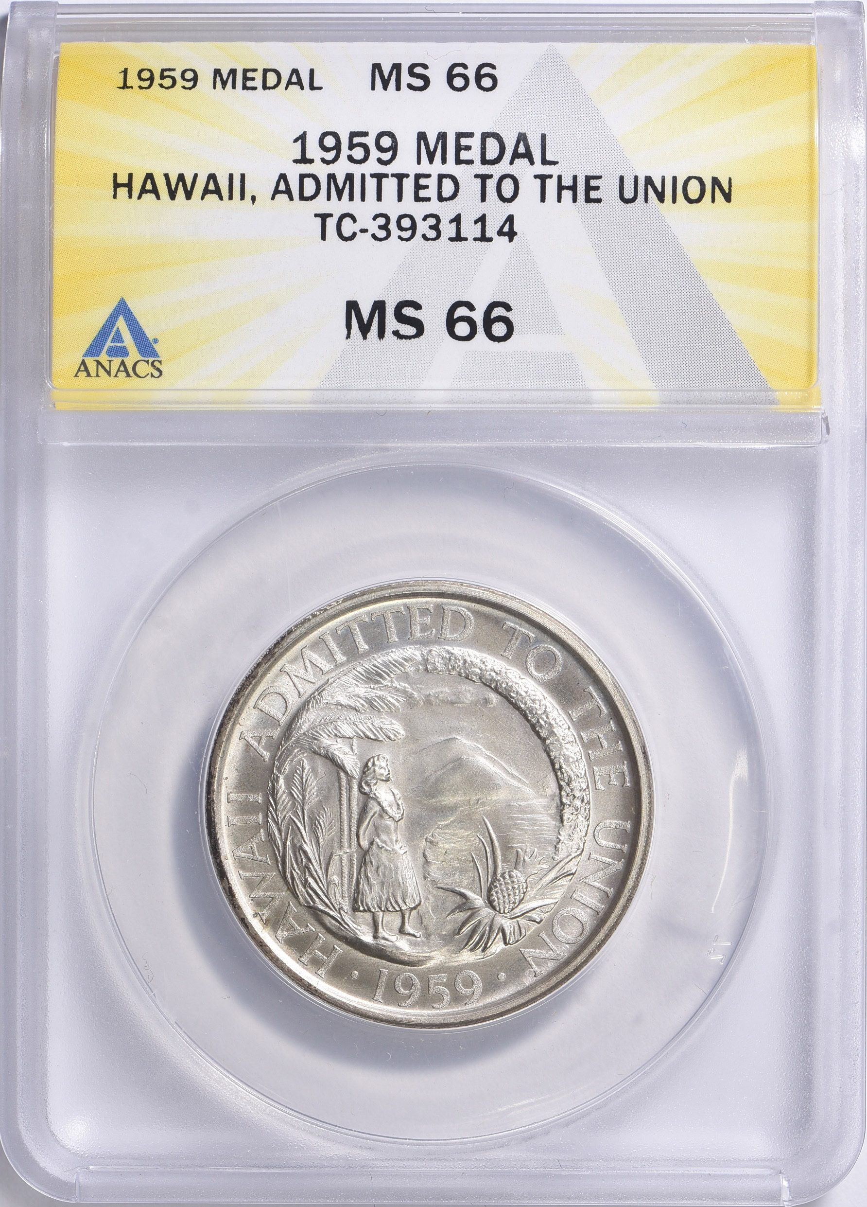 1959 Silver 30mm Hawaii Admitted to the Union Medal TC-393114