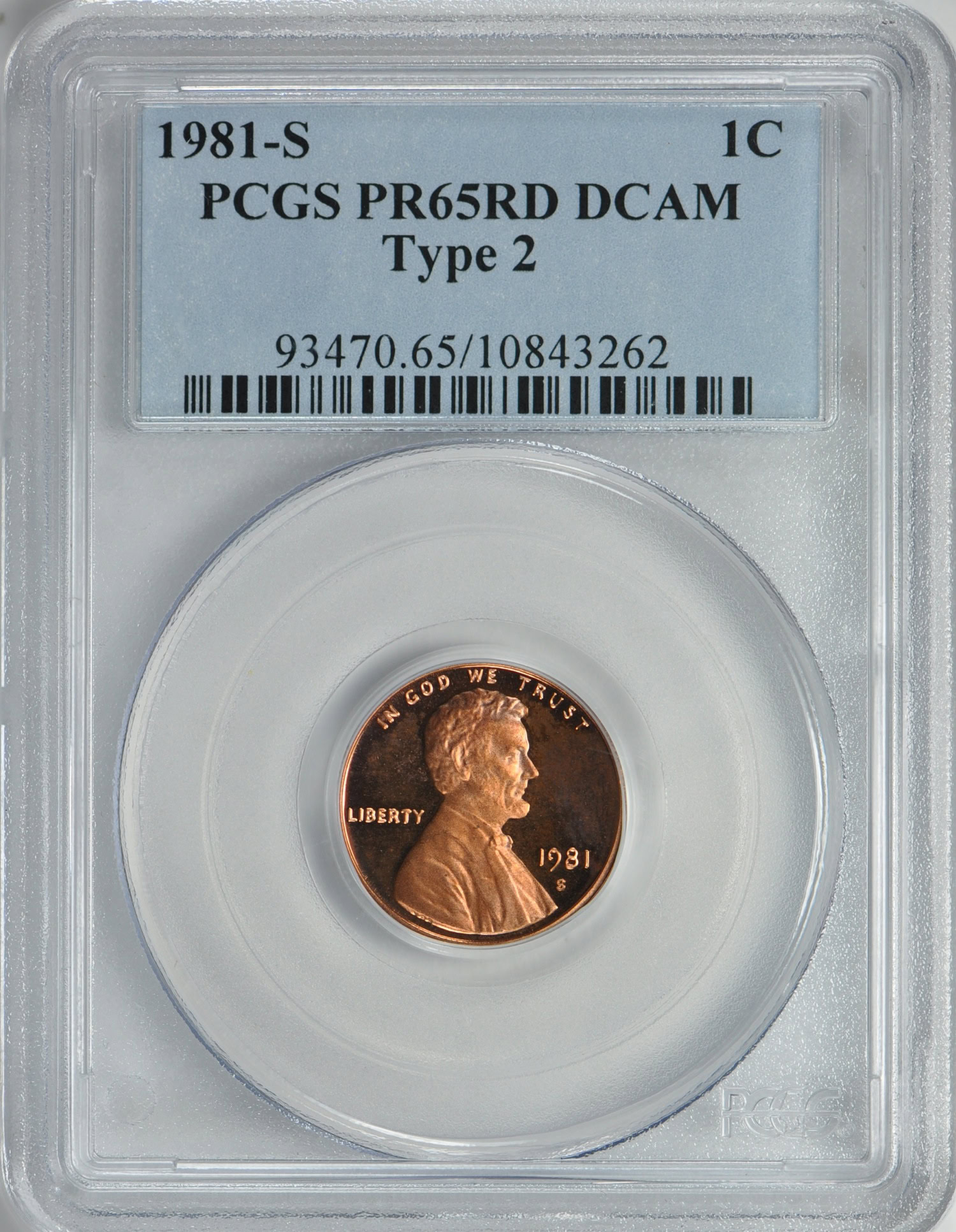 1981-S Lincoln Cent Type 2 PCGS Proof-65 RD DCAM (Item 174482