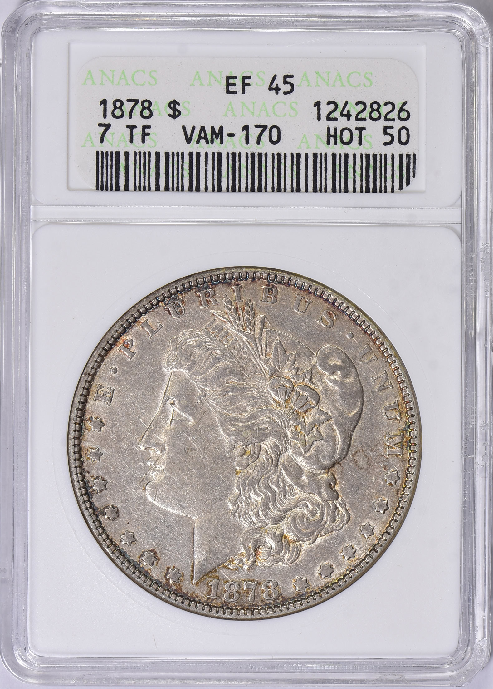 1878 7TF Morgan Silver Dollar VAM-170 Hot 50 ANACS XF-45 OH (Item