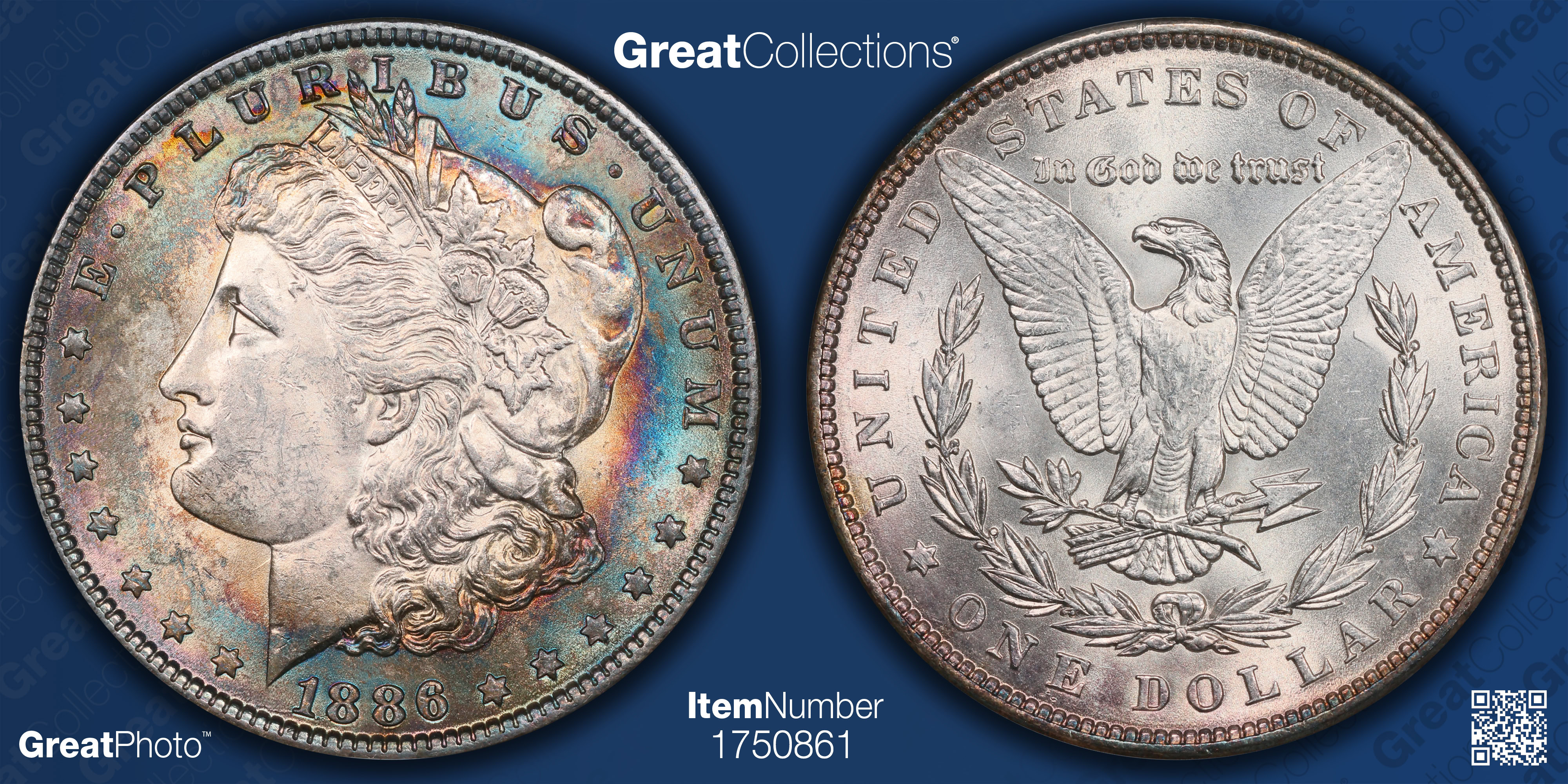 1886 Morgan Silver Dollar Line in 6 VAM-1A Top 100 ANACS MS-63 OH