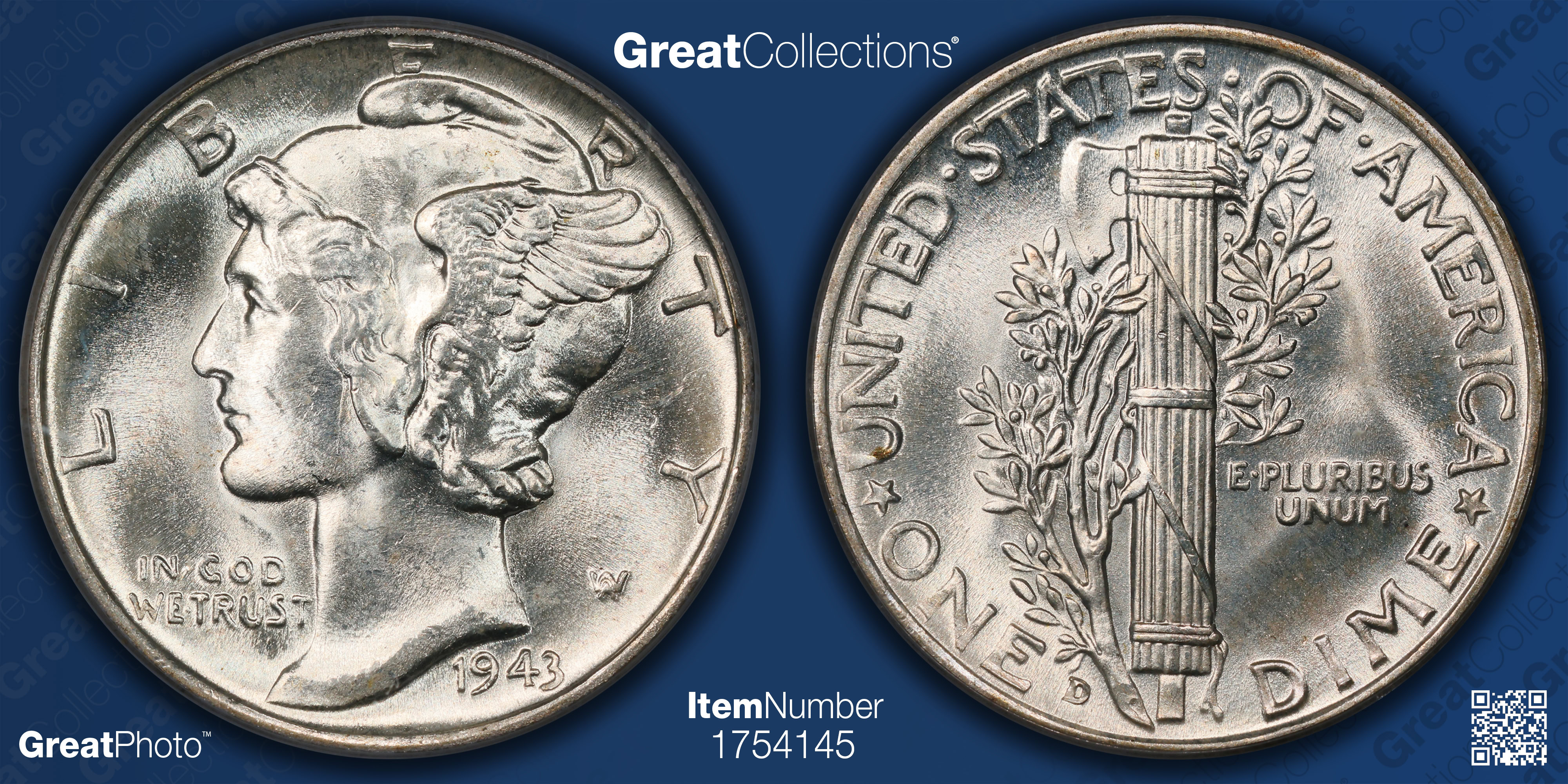 1943 D Mercury Dime Pcgs Ms 66 Fb Ogh Item 1754145 Greatcollections 