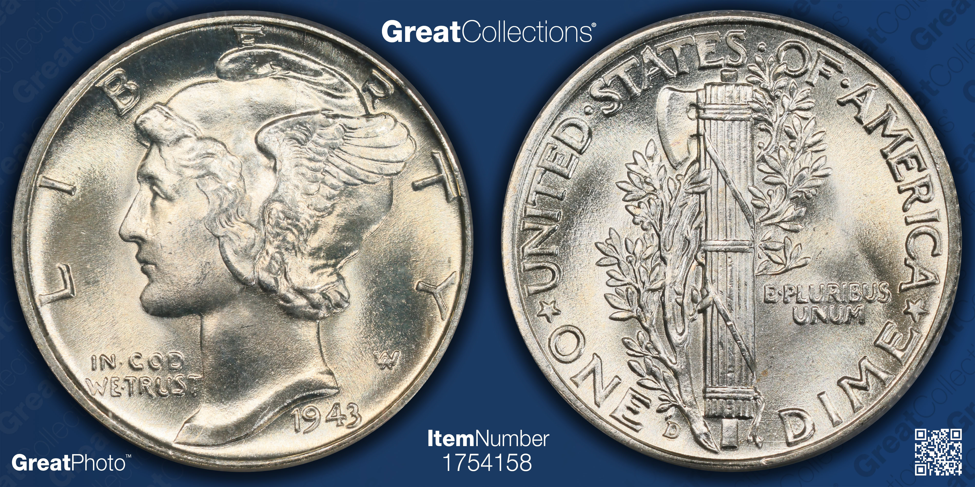 1943 D Mercury Dime Pcgs Ms 66 Fb Cac Green Ogh Item 1754158 