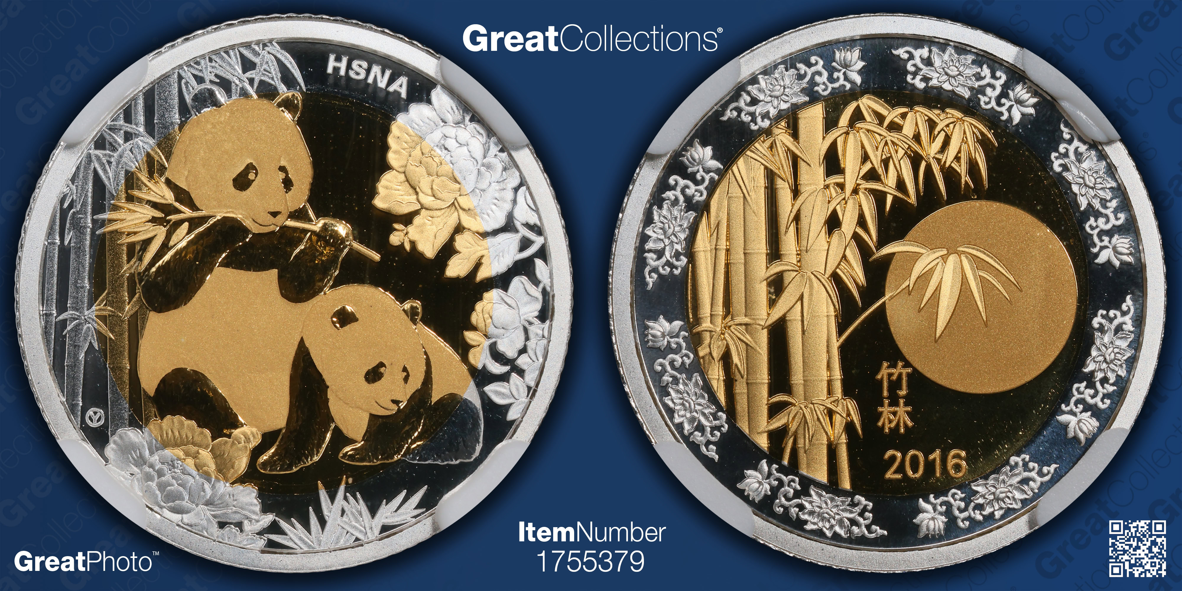 China 2016-Y Bimetallic 4.5gms Honolulu HSNA Panda Medal Early Releases ...