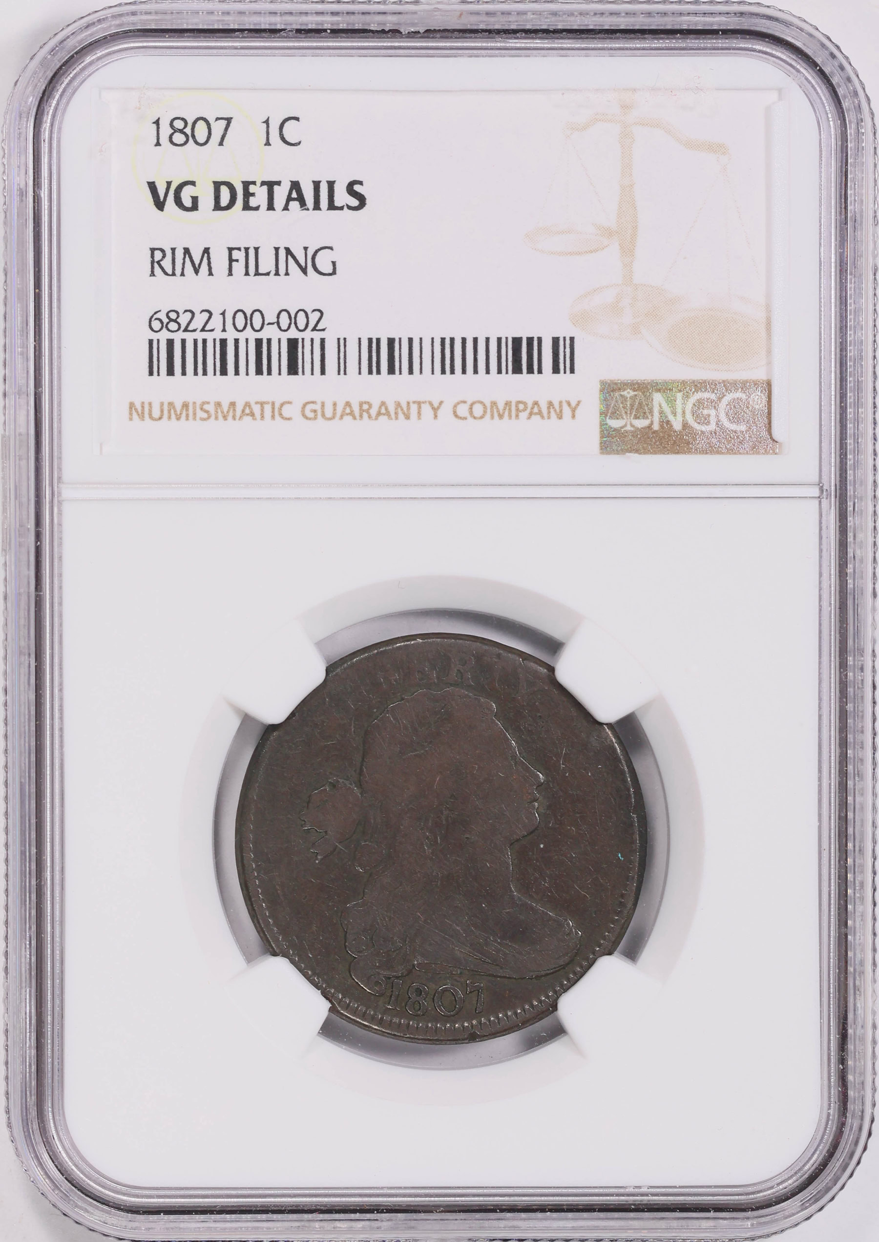 1807 Draped Bust Cent NGC VG Details | NGC Cert #6822100-002 ...