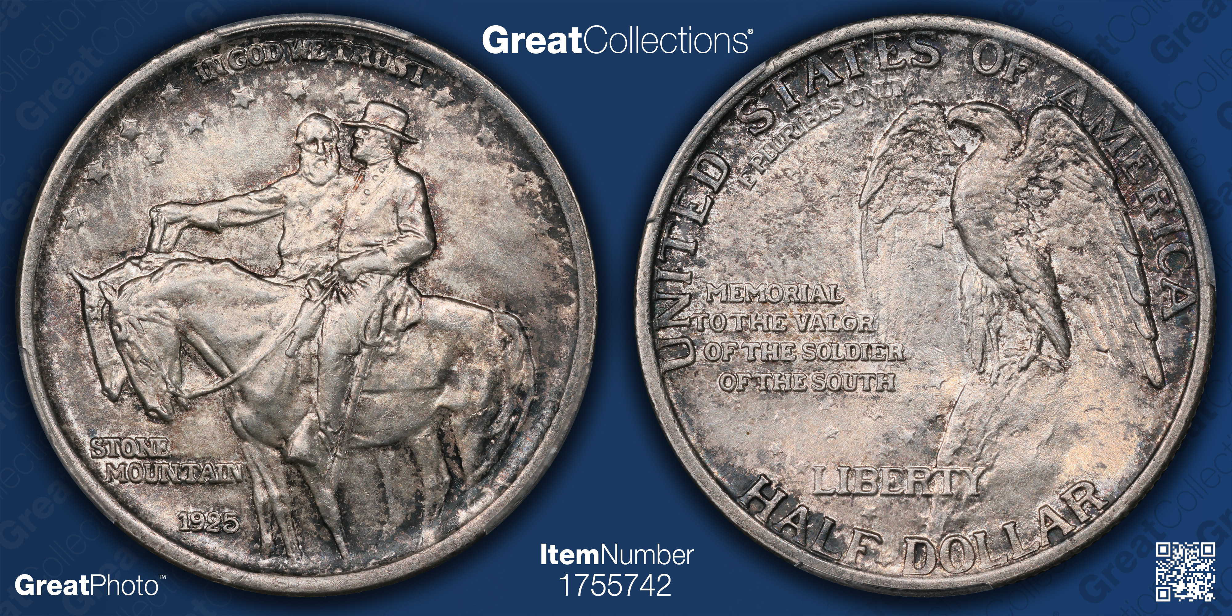 1925 Stone Mountain Memorial Half Dollar Doubled Die Obverse FS