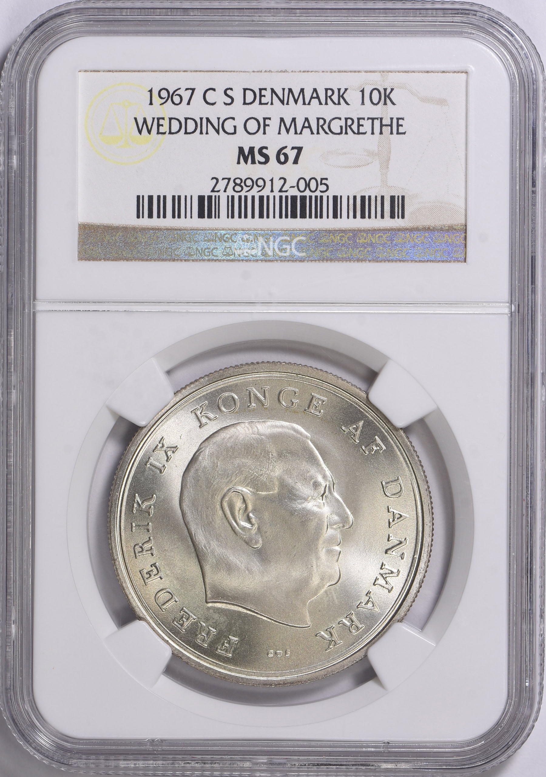 Denmark 1967-CS Silver 10 Kroner Wedding of Princess Margrethe KM