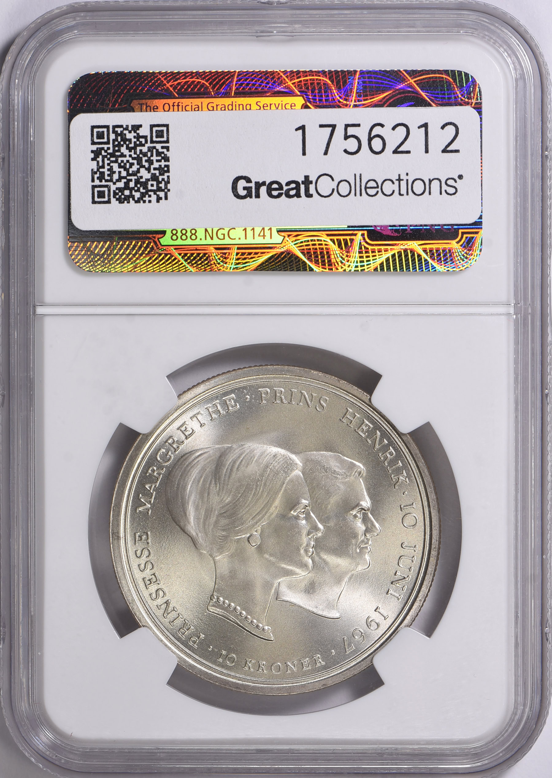デンマーク王国　マルグレーテ&ヘンリック結婚記念　10 クローナー銀貨　1967 デンマーク 10クローネ銀貨 1967年 マルグレーテ女王結婚記念｜Yahoo