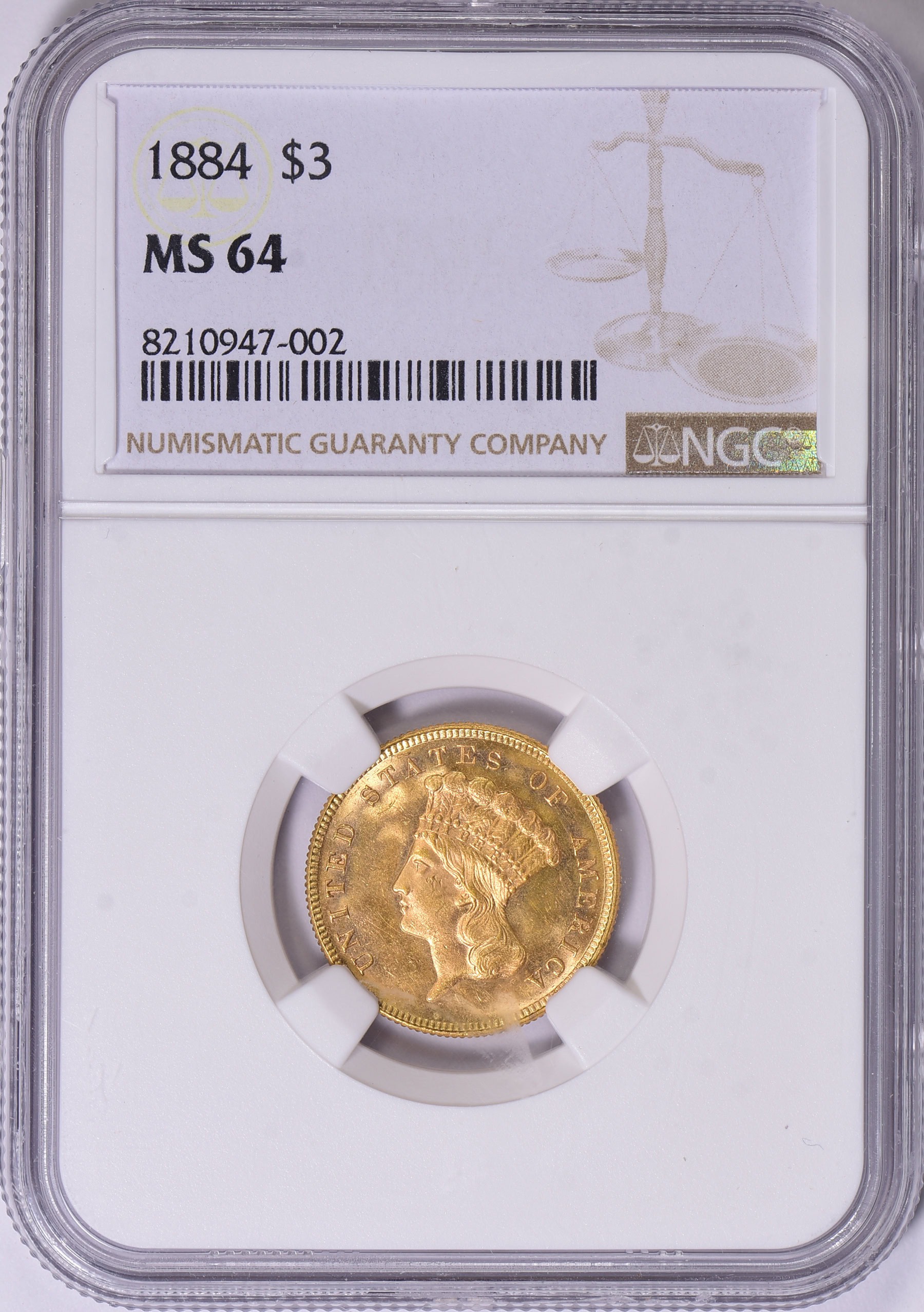 1884 Three-Dollar Gold Piece NGC MS-64 (Item 1756442 ...