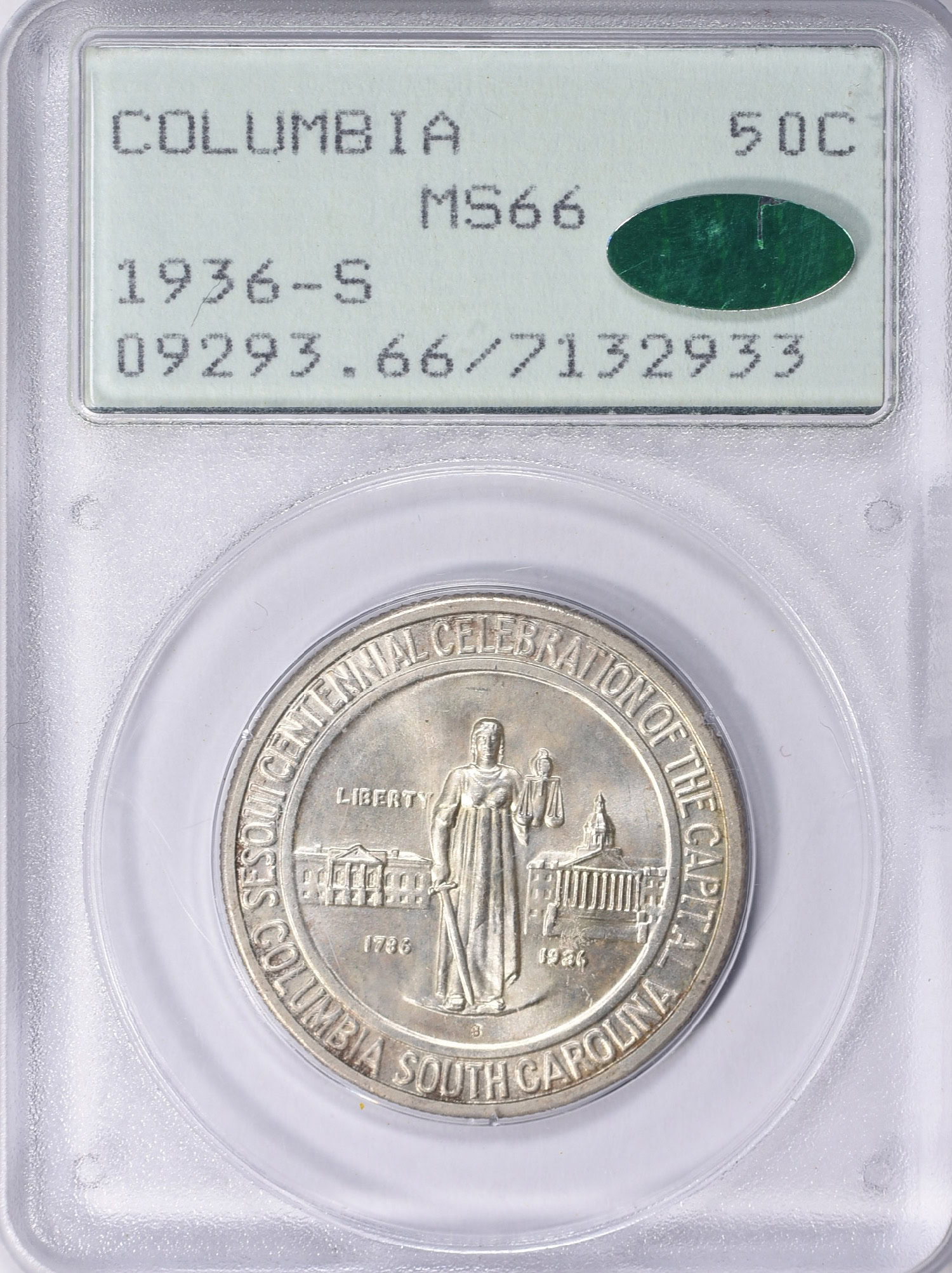 1936S Columbia, South Carolina, Sesquicentennial Half Dollar PCGS MS