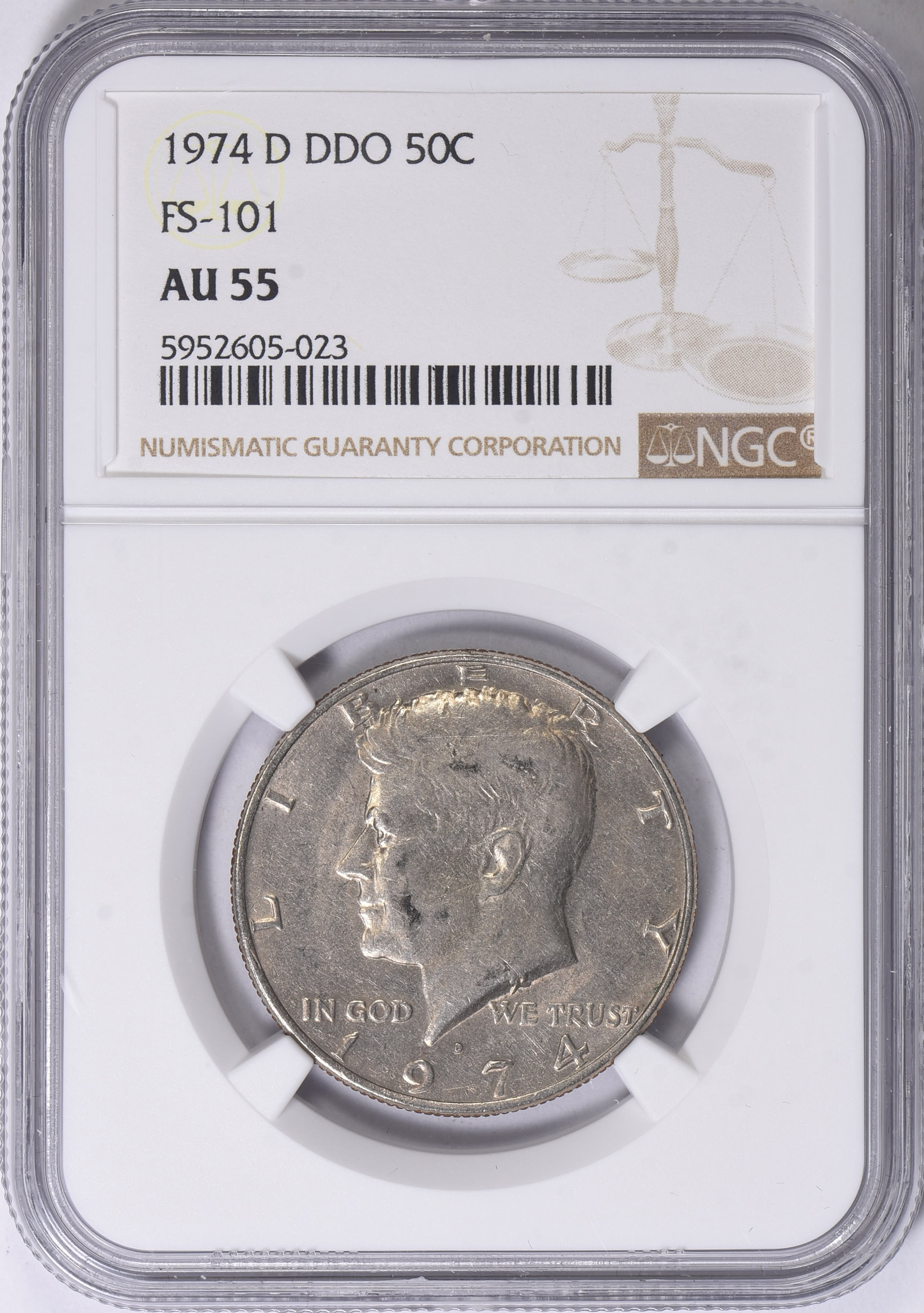 1974-D Kennedy Half Dollar Doubled Die Obverse FS-101 NGC AU-55