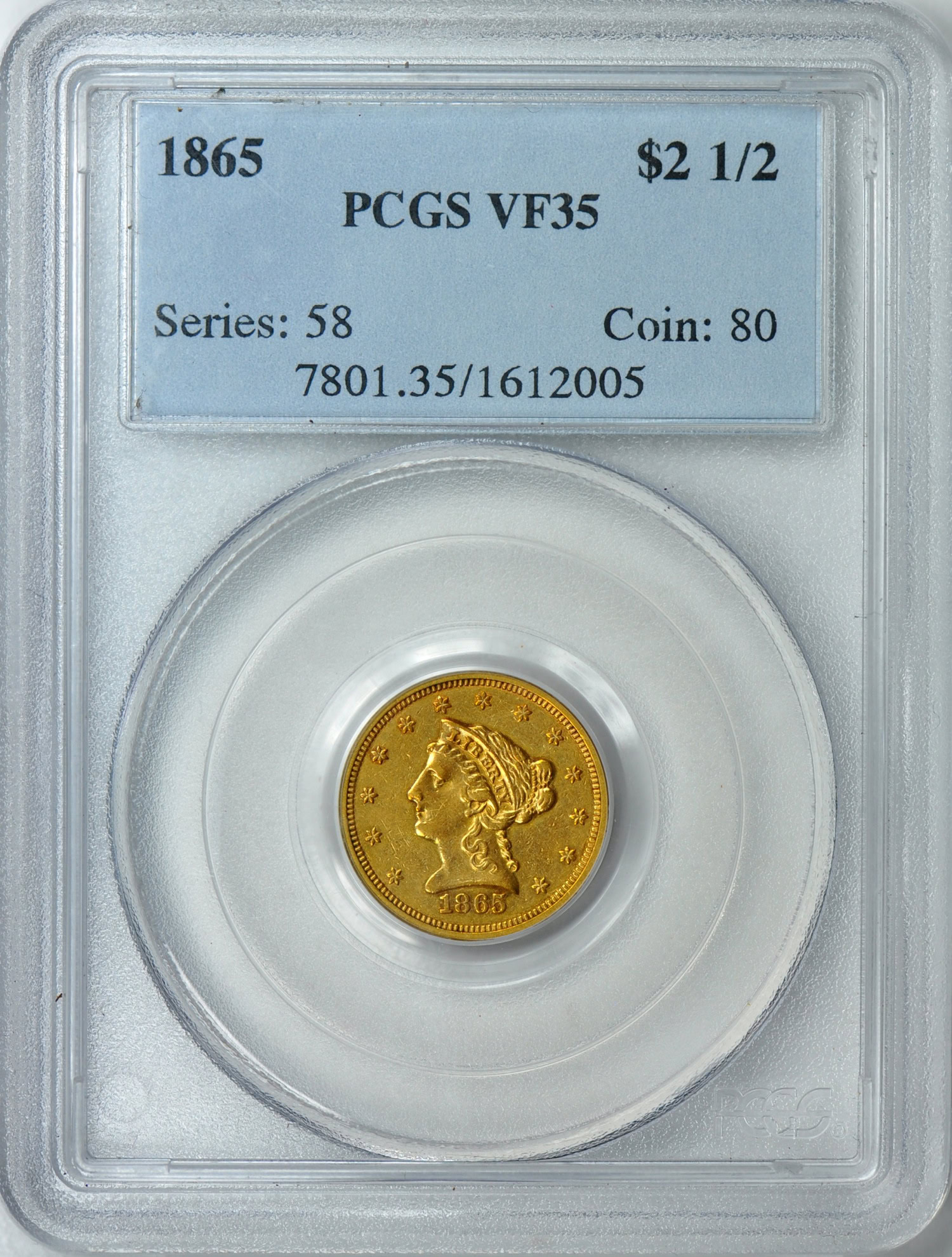 1865 Liberty Gold Quarter Eagle PCGS VF-35 (Item 175759