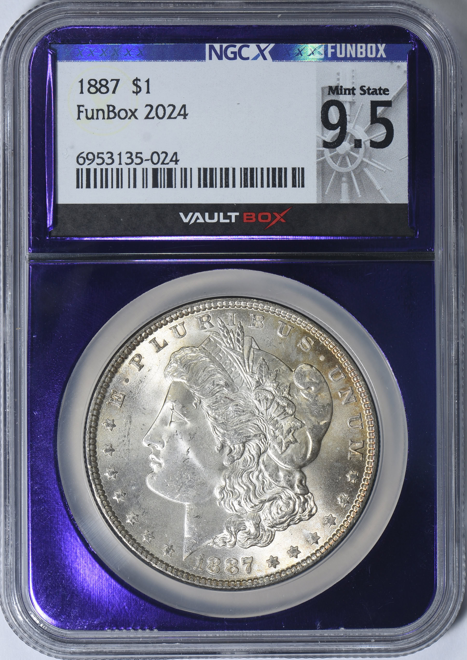 1887 Morgan Silver Dollar NGCX Mint State 9.5 (NGC MS-65) (FunBox