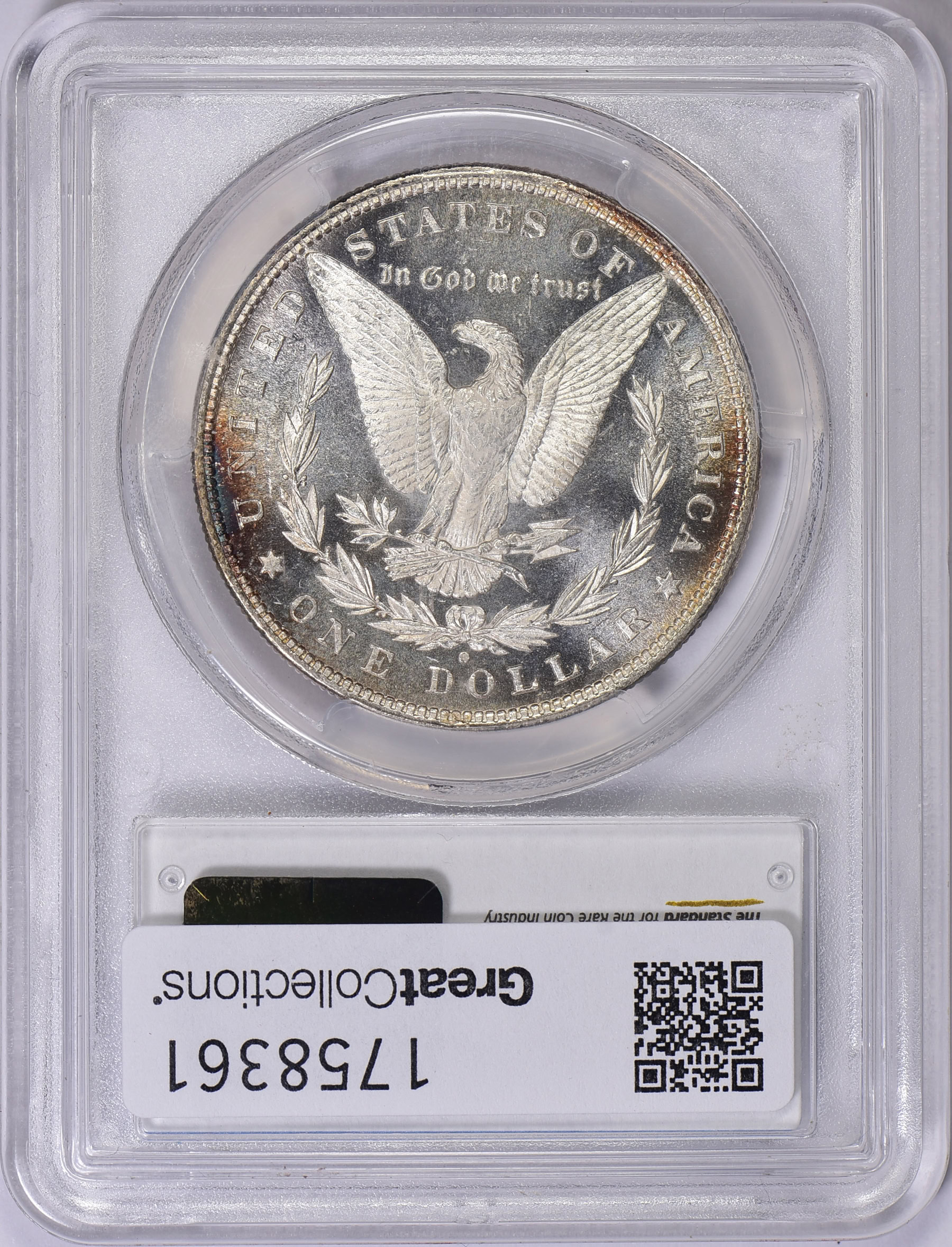1880/79-O Morgan Silver Dollar PCGS MS-63+ DMPL (CAC Green) (Toned