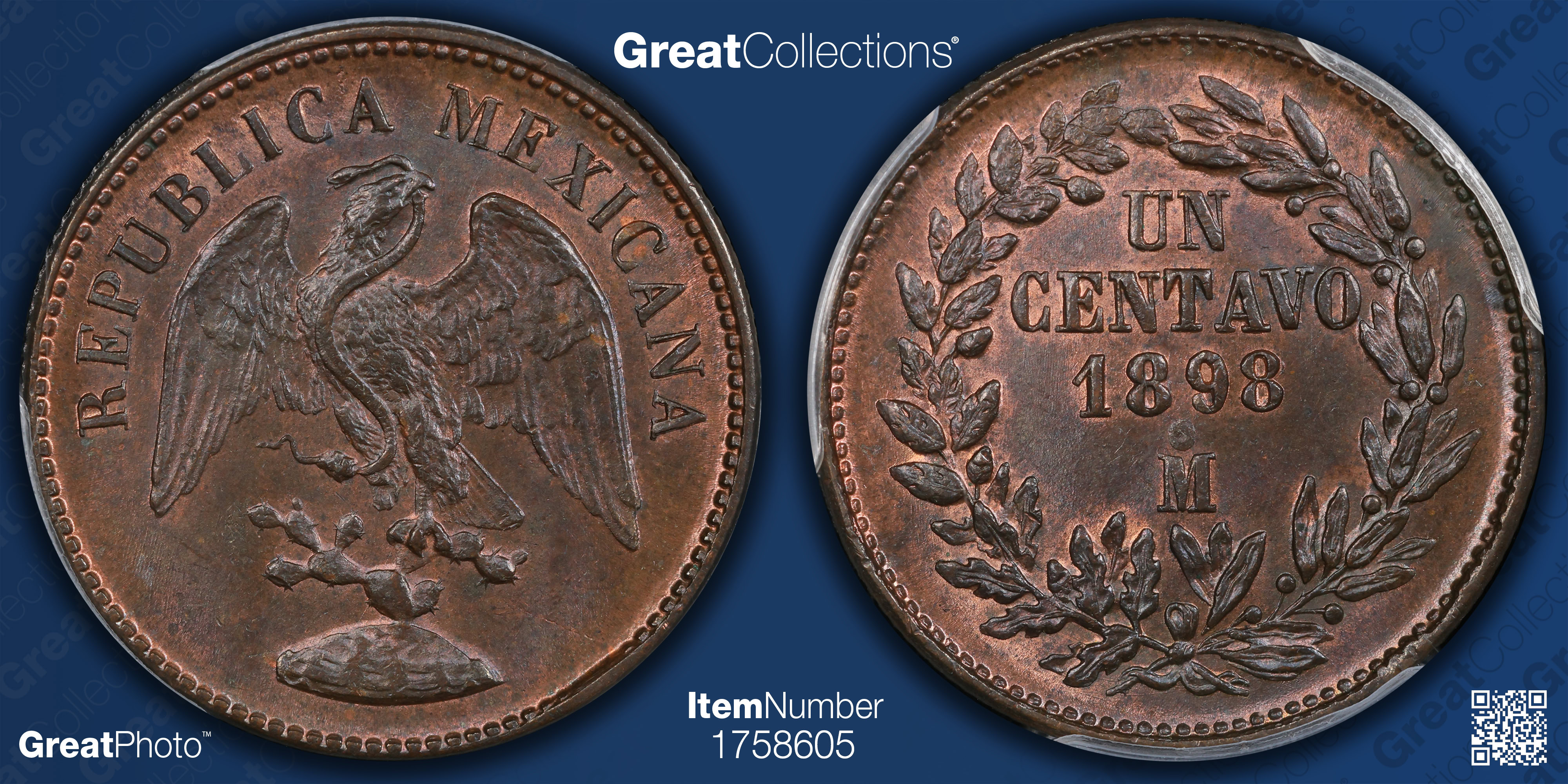 Mexico 1898-Mo Centavo KM-393 PCGS MS-65 BN (Item 1758605
