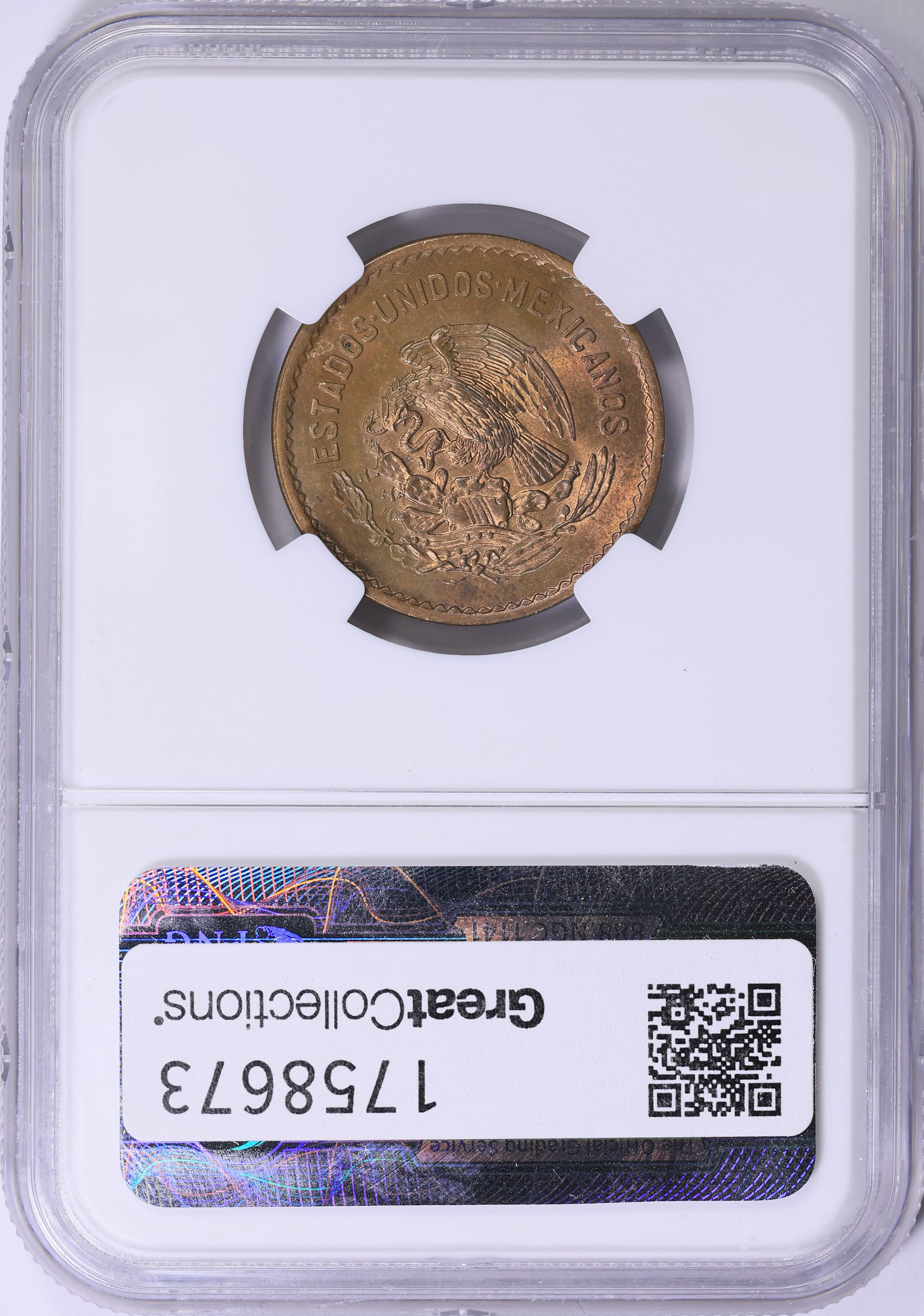 Mexico 1945-Mo 5 Centavos KM-424 NGC MS-64 RB (Ex: R.L. Lissner