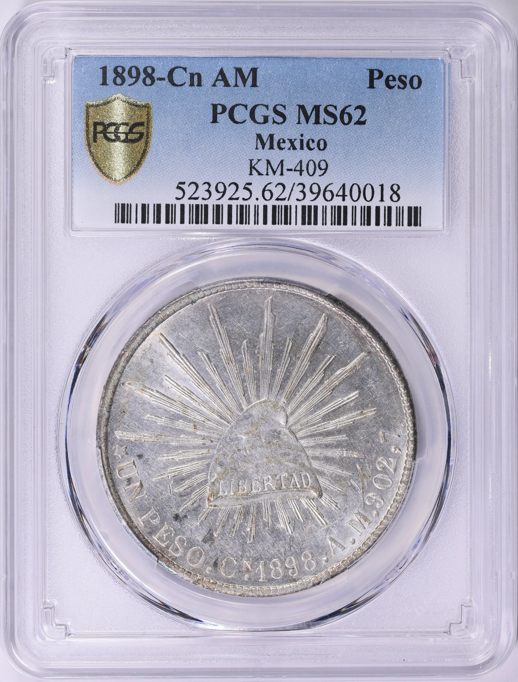 Mexico 1898-Cn AM Silver Peso KM-409 PCGS MS-62 (Item 1758688