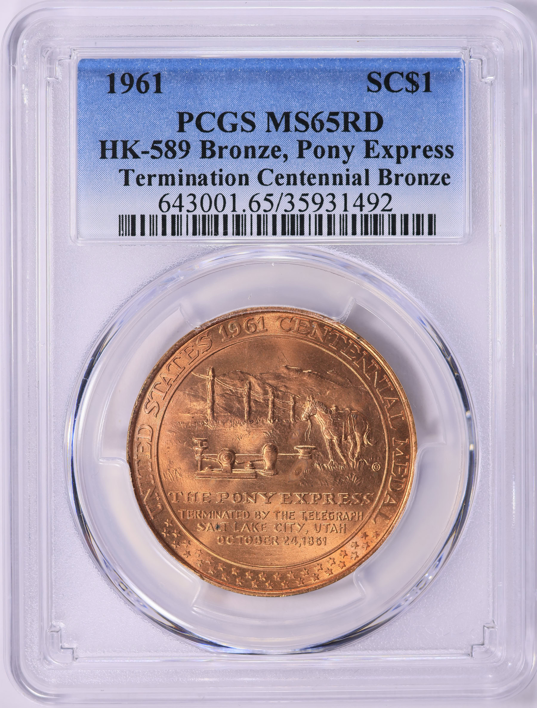 1961 Pony Express Termination Centennial Bronze So-Called Dollar