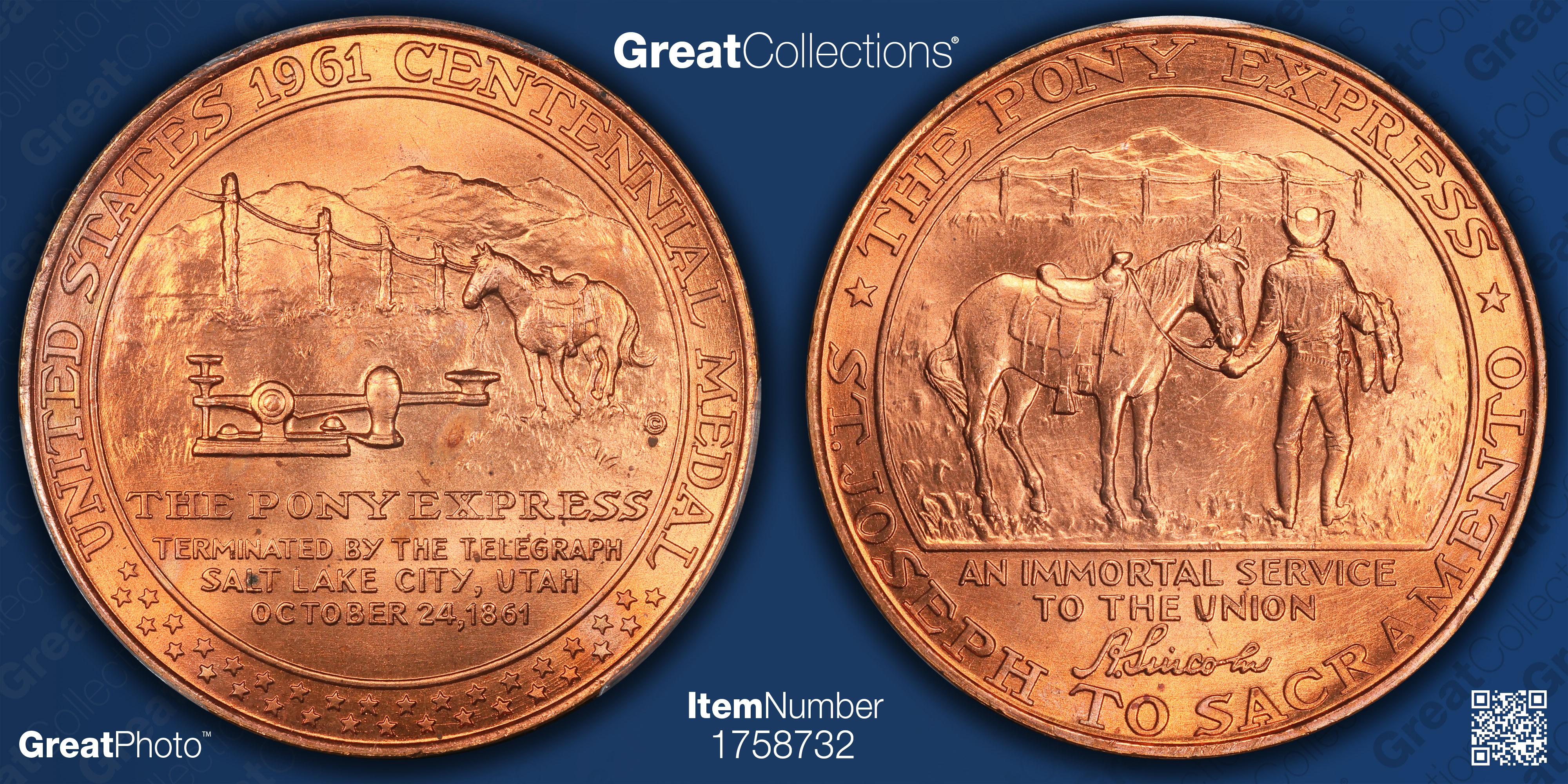 1961 Pony Express Termination Centennial Bronze So-Called Dollar