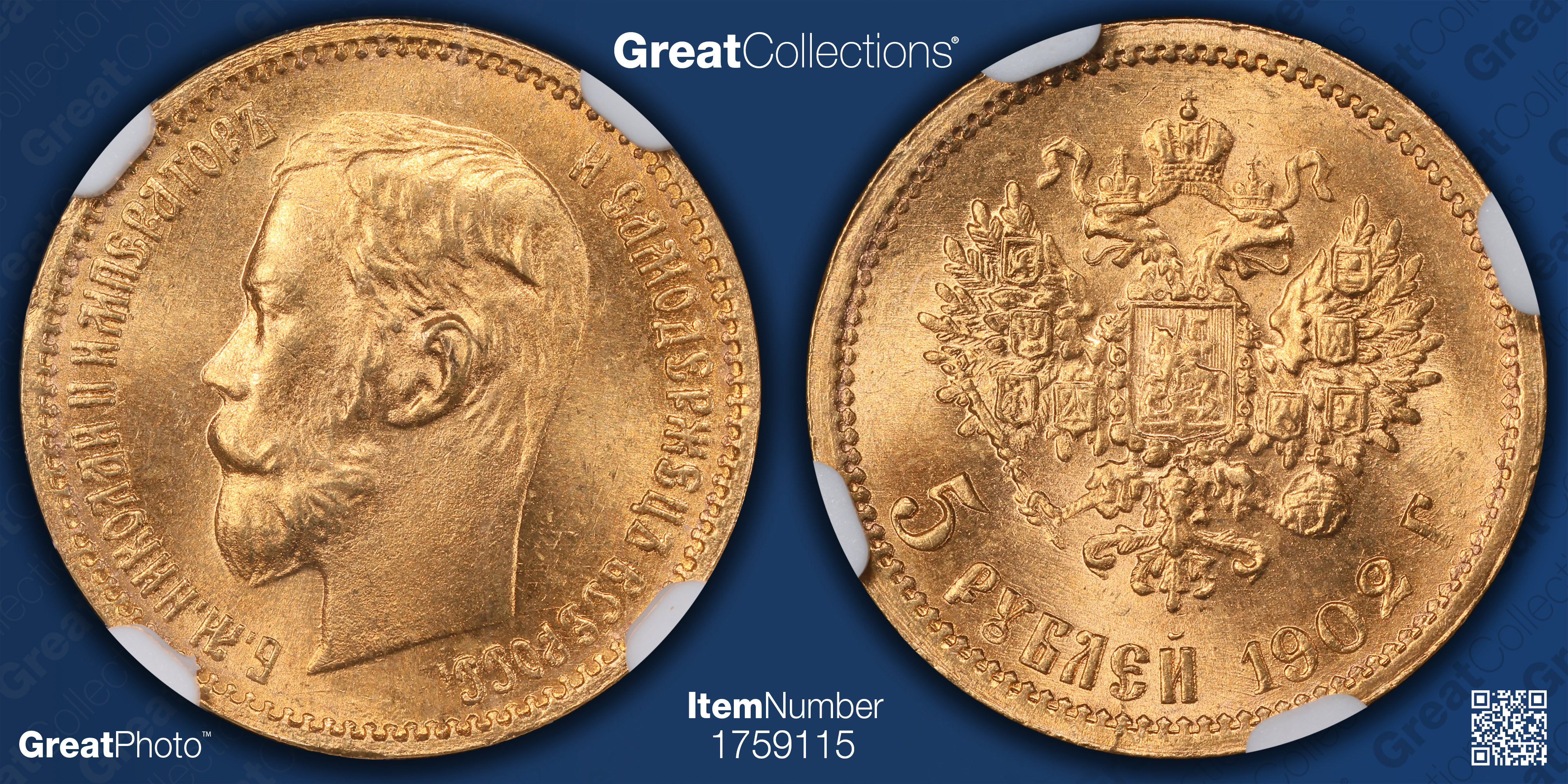 Russia 1902-AP Gold 5 Roubles Y-62 NGC MS-68 (AGW = 0.1245 oz