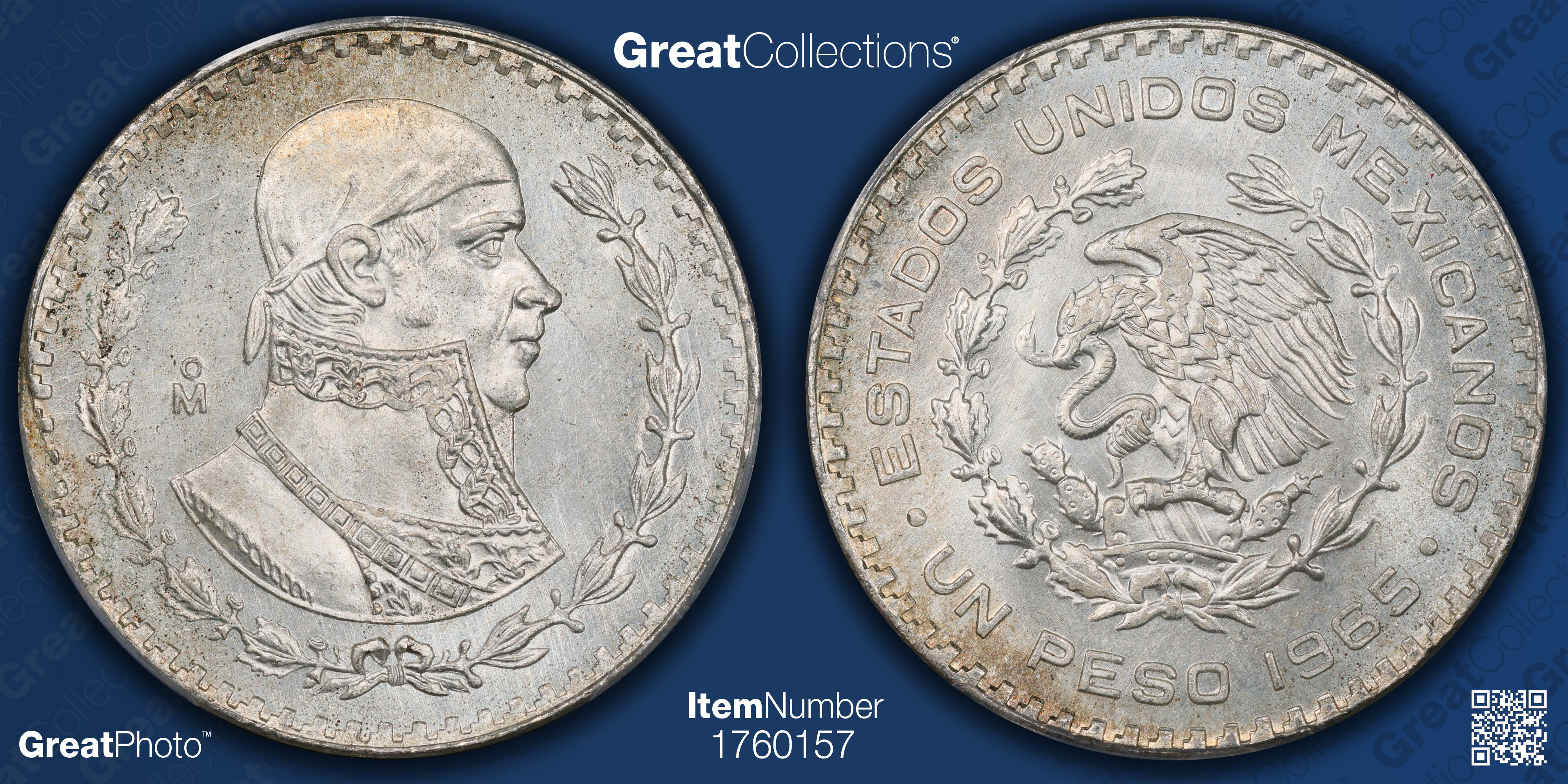 Mexico 1965-Mo Silver Peso KM-459 PCGS MS-65 (Holographic Bee