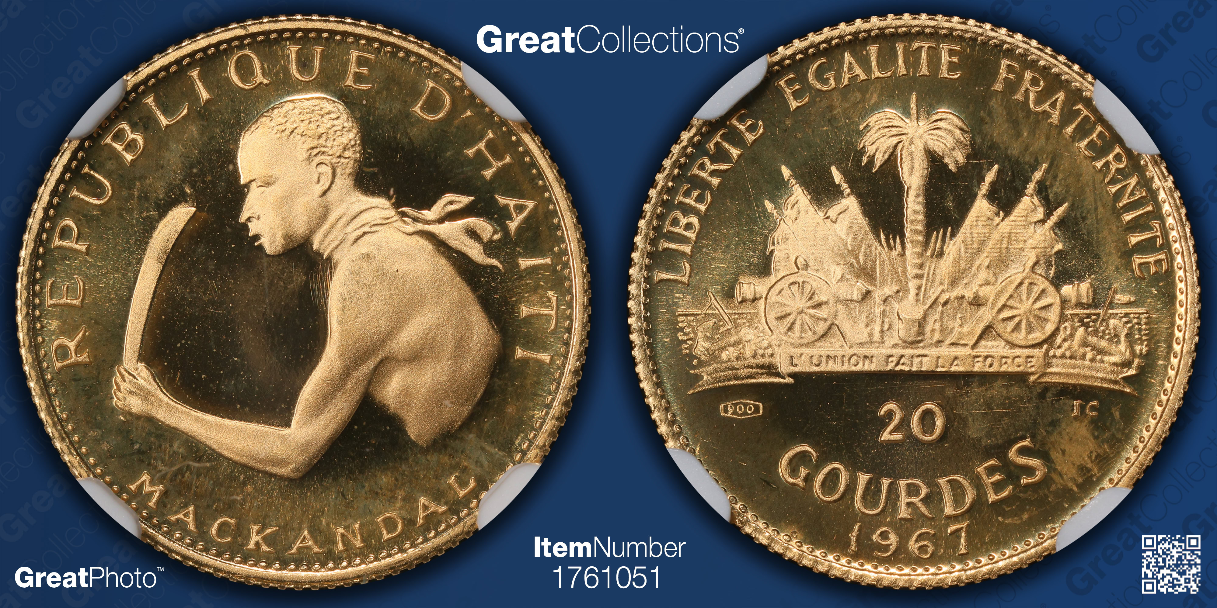 Haiti 1967-IC Gold 20 Gourdes Revolution 10th Anniversary Francois ...