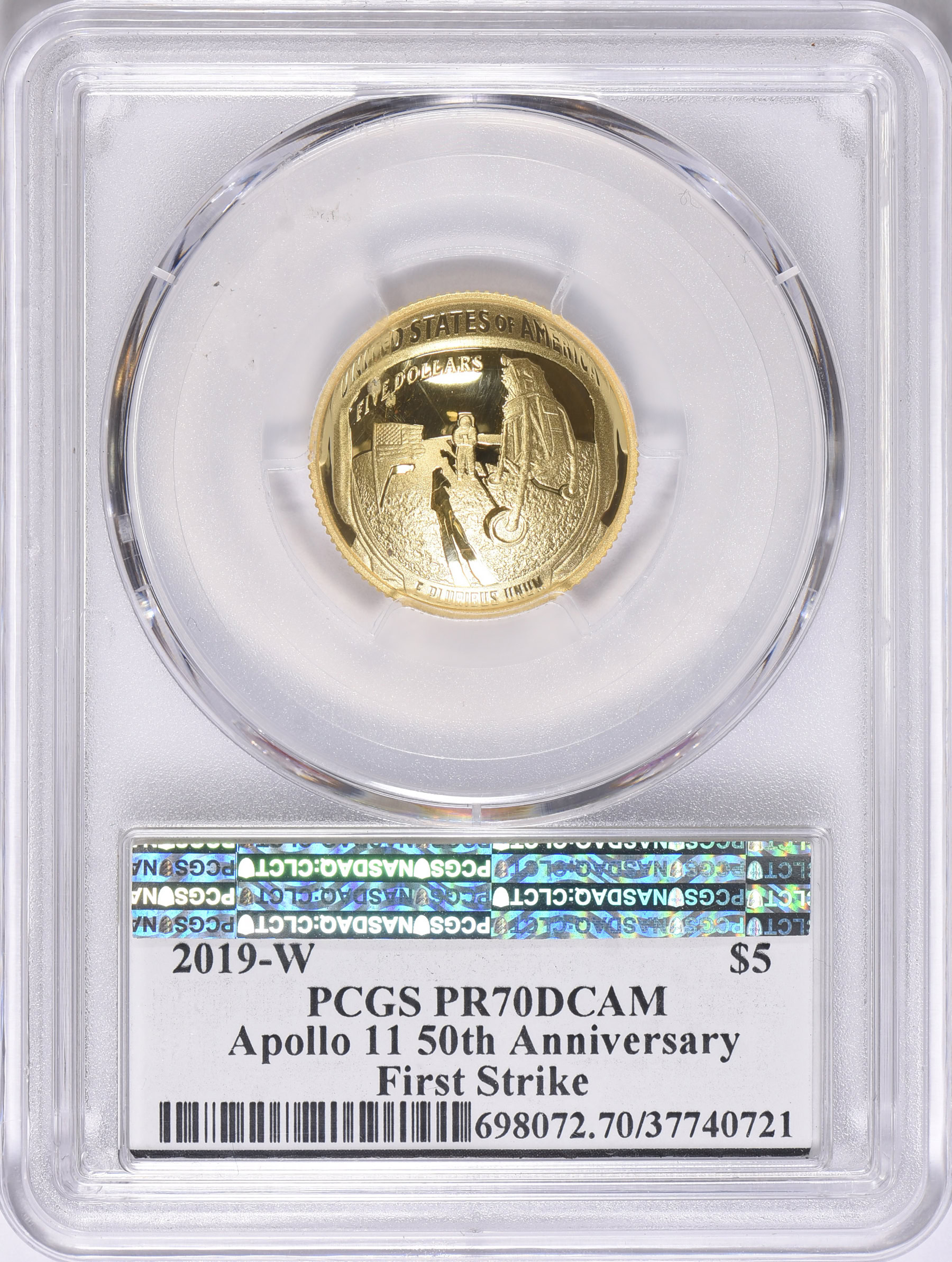 2019-W Apollo 11 50th Anniversary Gold $5 First Strike PCGS Proof-70 ...