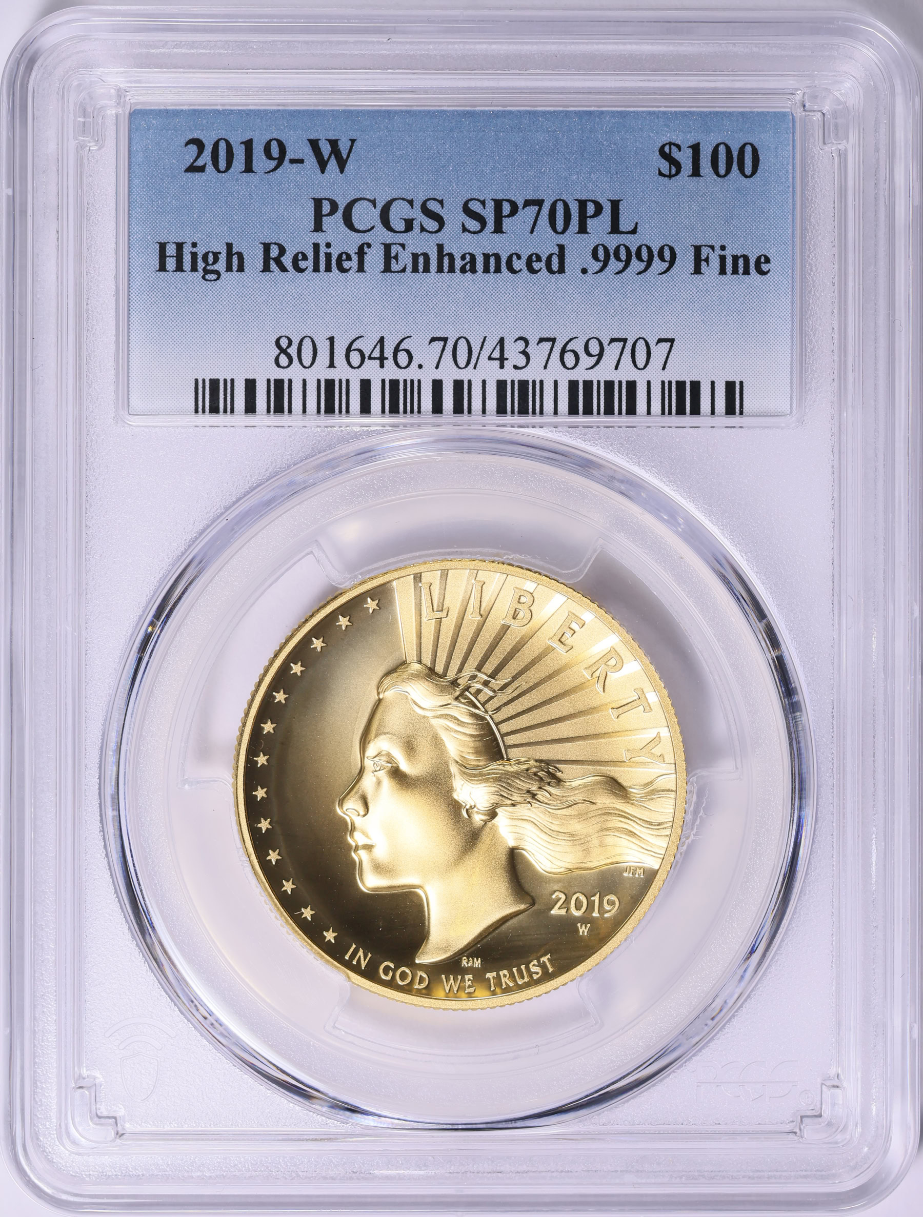 2019-W Gold $100 American Liberty High Relief Enhanced PCGS SP-70