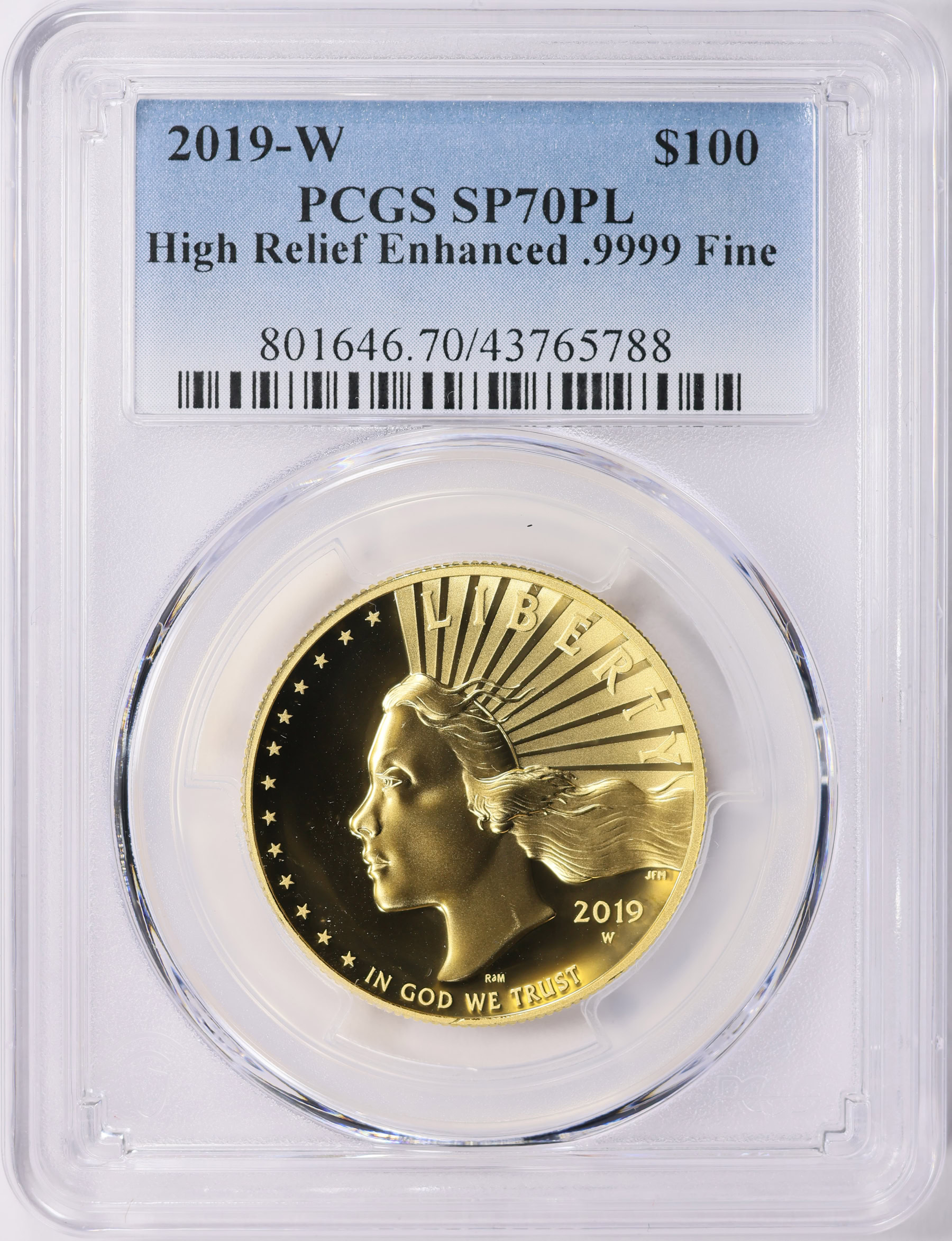 2019-W Gold $100 American Liberty High Relief Enhanced PCGS SP-70