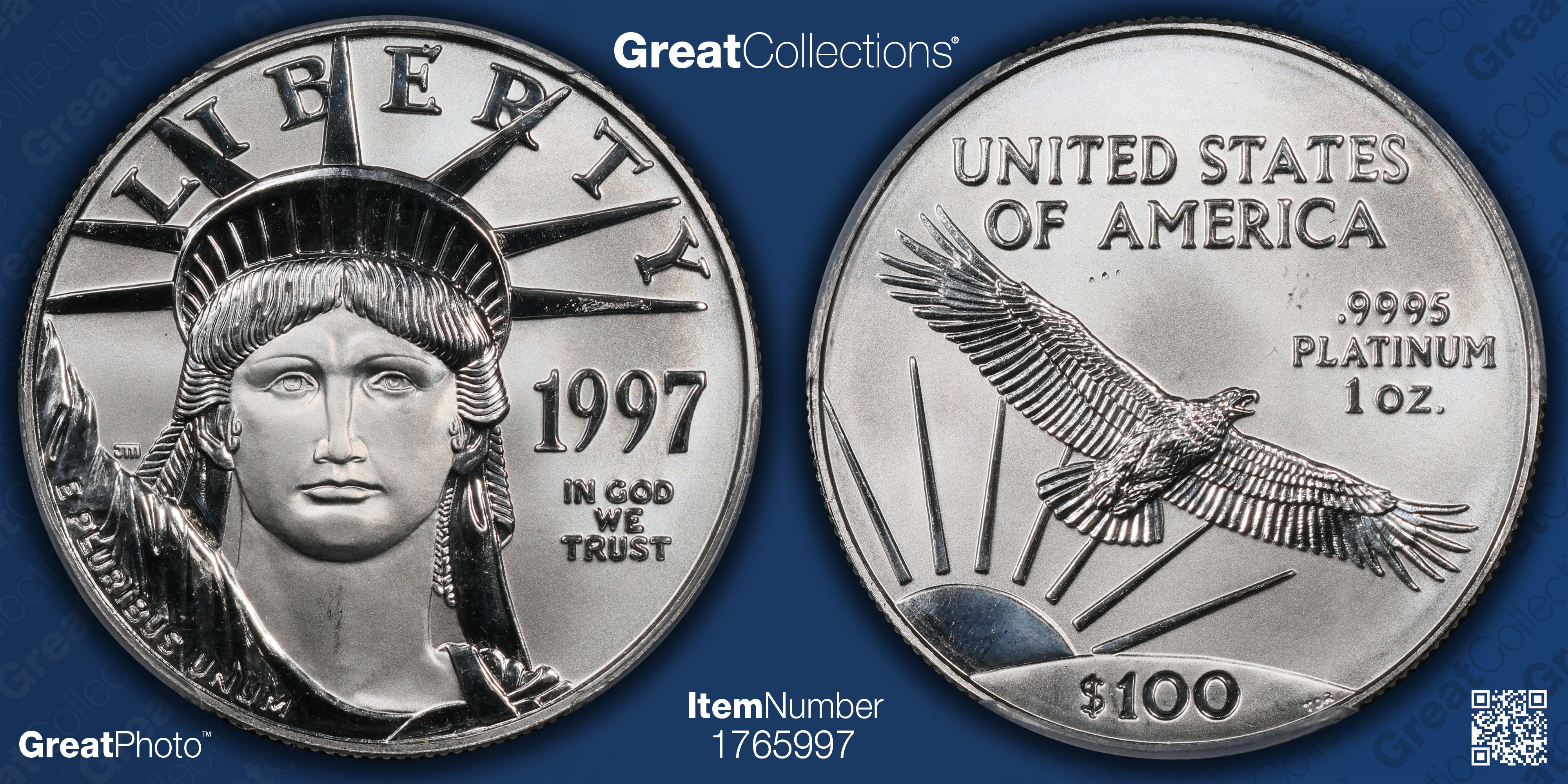 1997 $100 One-Ounce Platinum American Eagle PCGS MS-68 (Item 1765997 ...