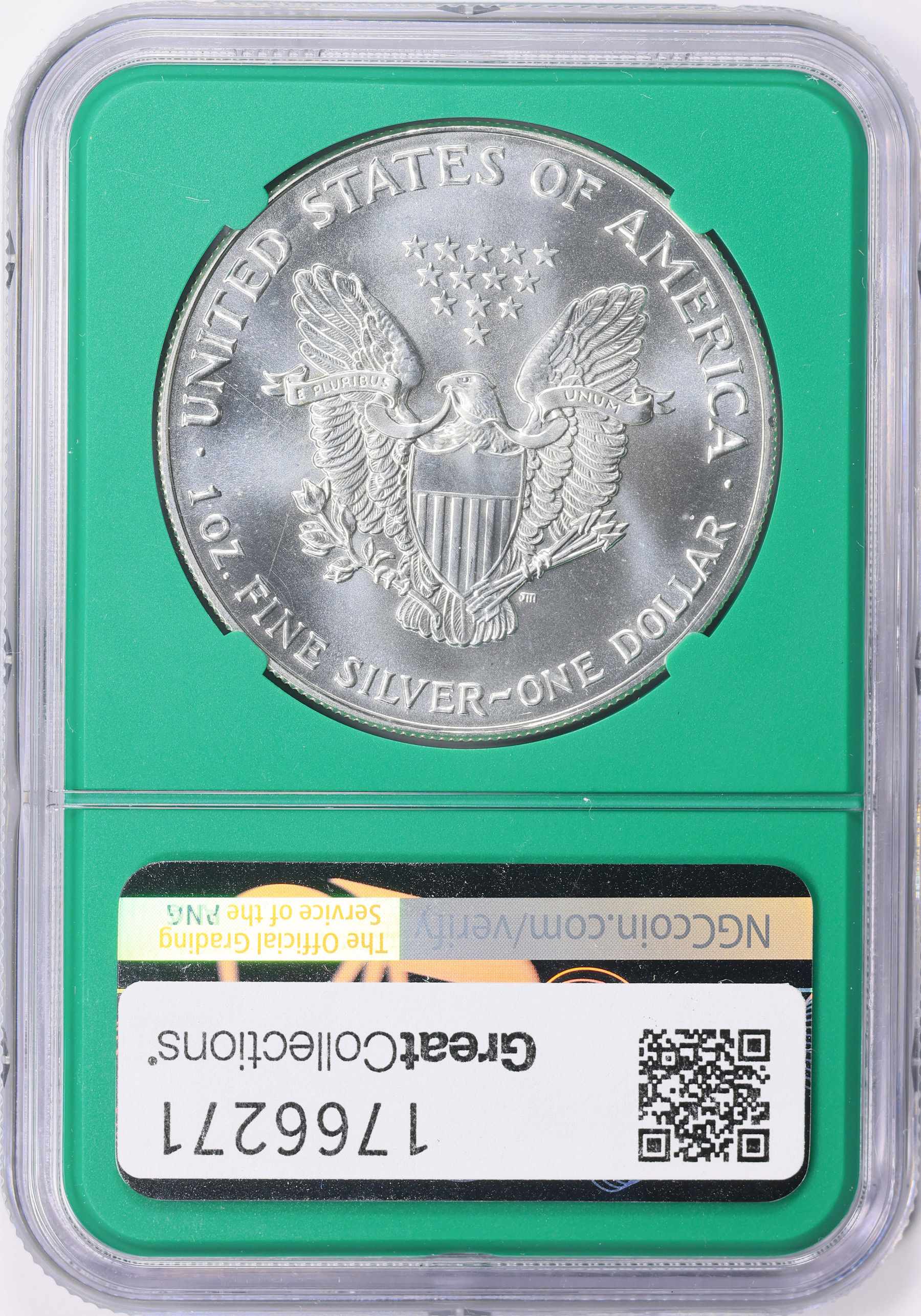 1993 $1 Silver Eagle NGC MS-69 (Green Monster Box Holder) (Item