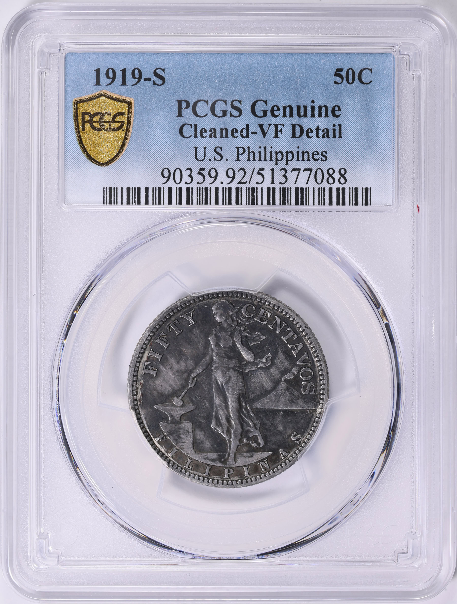 1919-S U.S. Philippines Fifty Centavos PCGS Genuine VF Details (Item ...