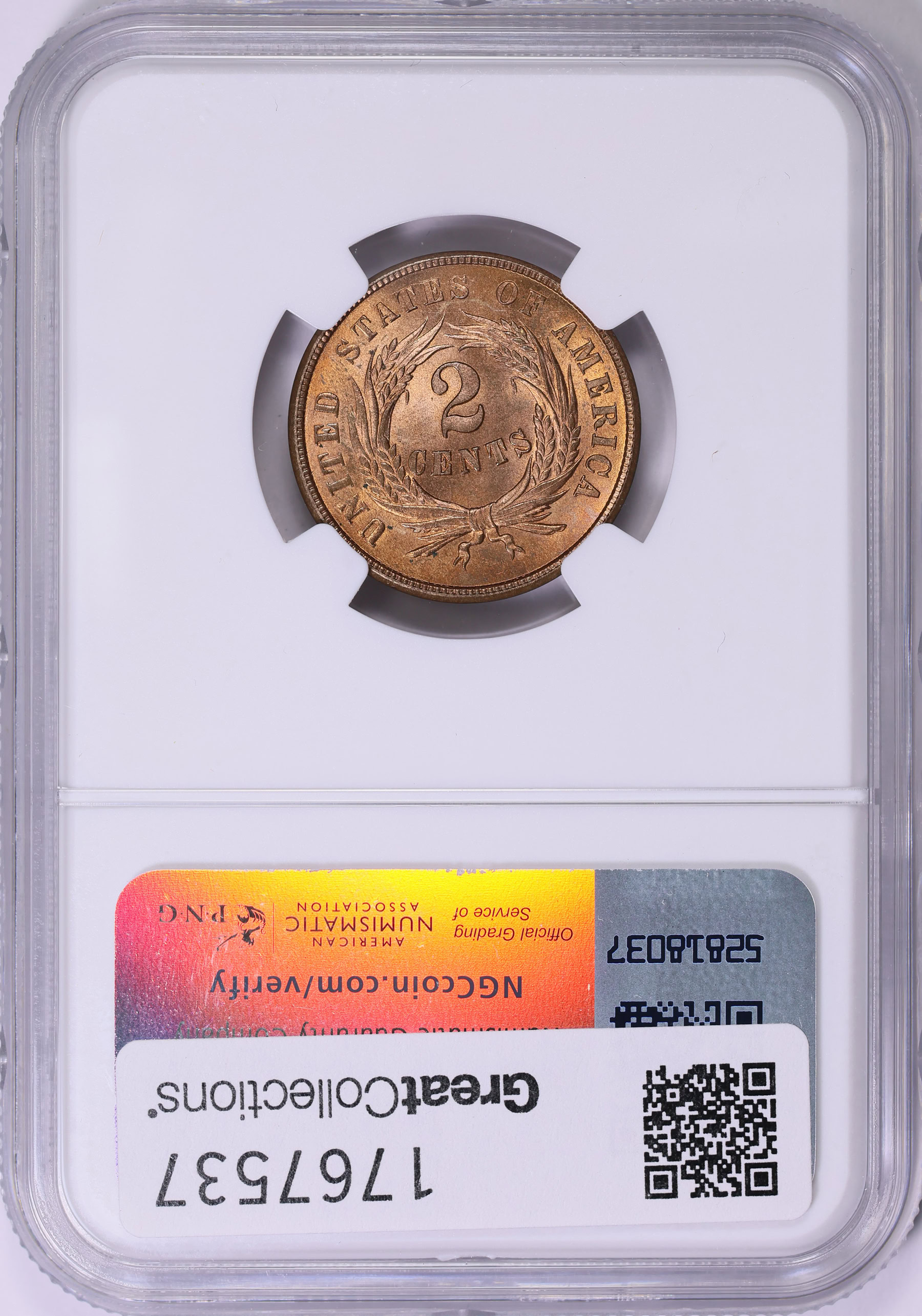 1865 Two-Cent Piece NGC MS-66 RD (Item 1767537) | GreatCollections Coin ...