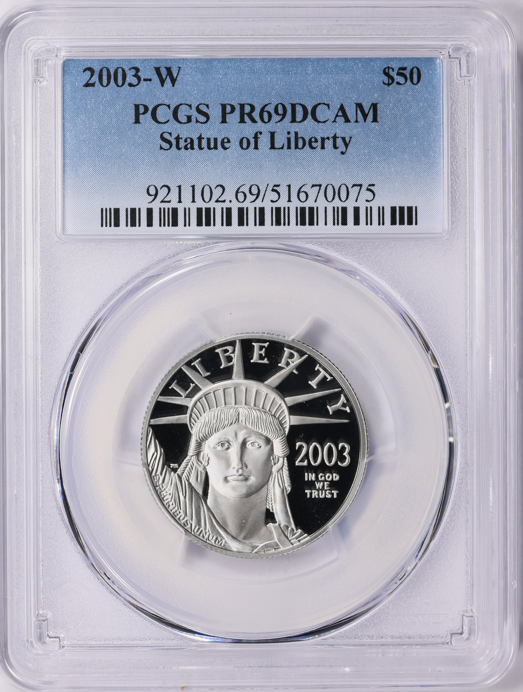 2003-W $50 Half-Ounce Platinum American Eagle PCGS Proof-69 DCAM