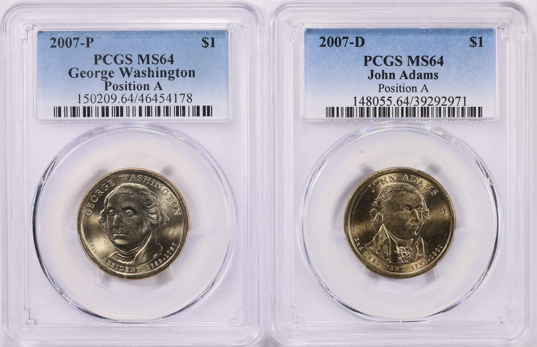 2007-P Presidential Dollar George Washington Position A and 2007-D ...