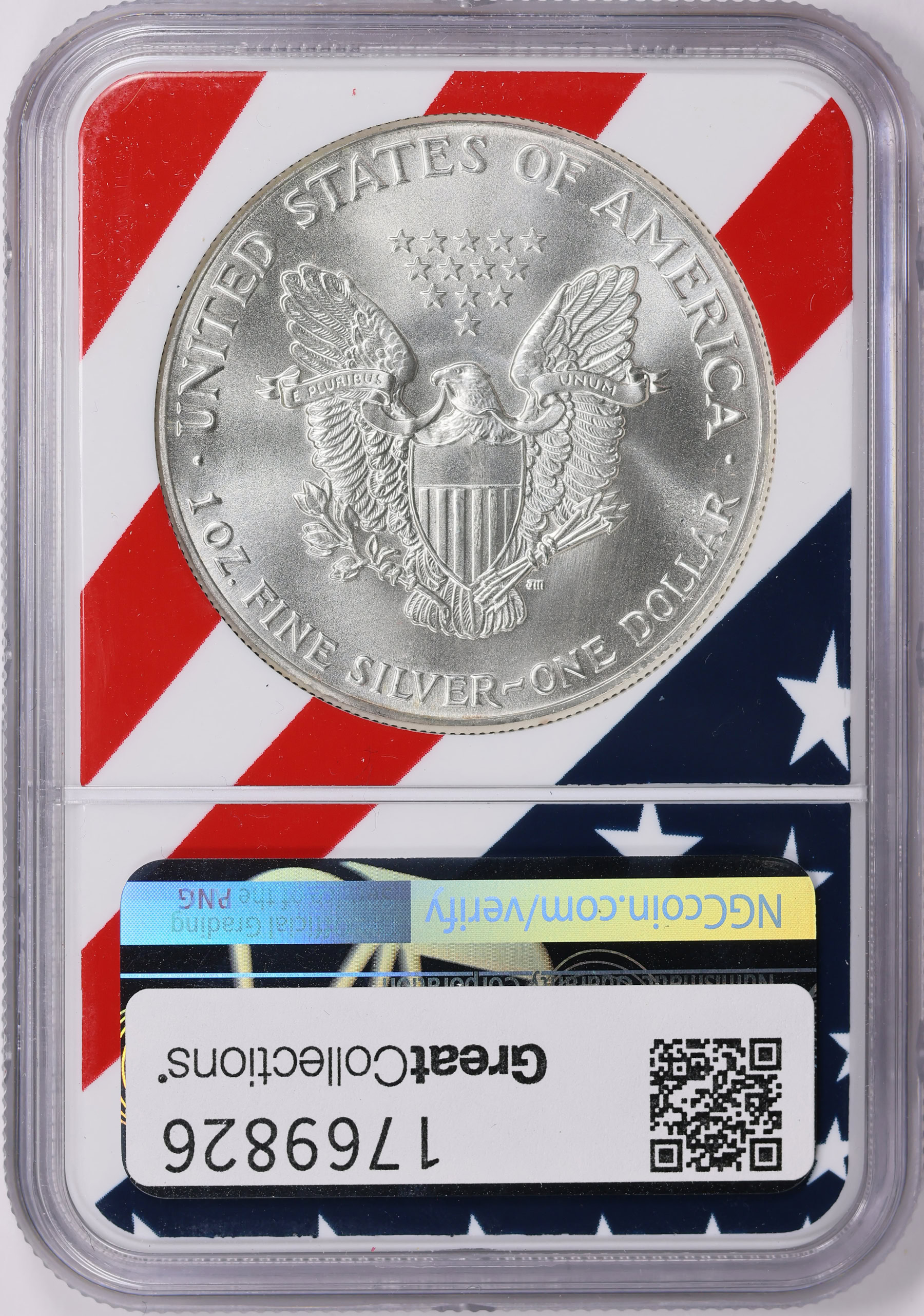 1986 $1 Silver Eagle NGC MS-69 (US Flag Frame Holder) (Item