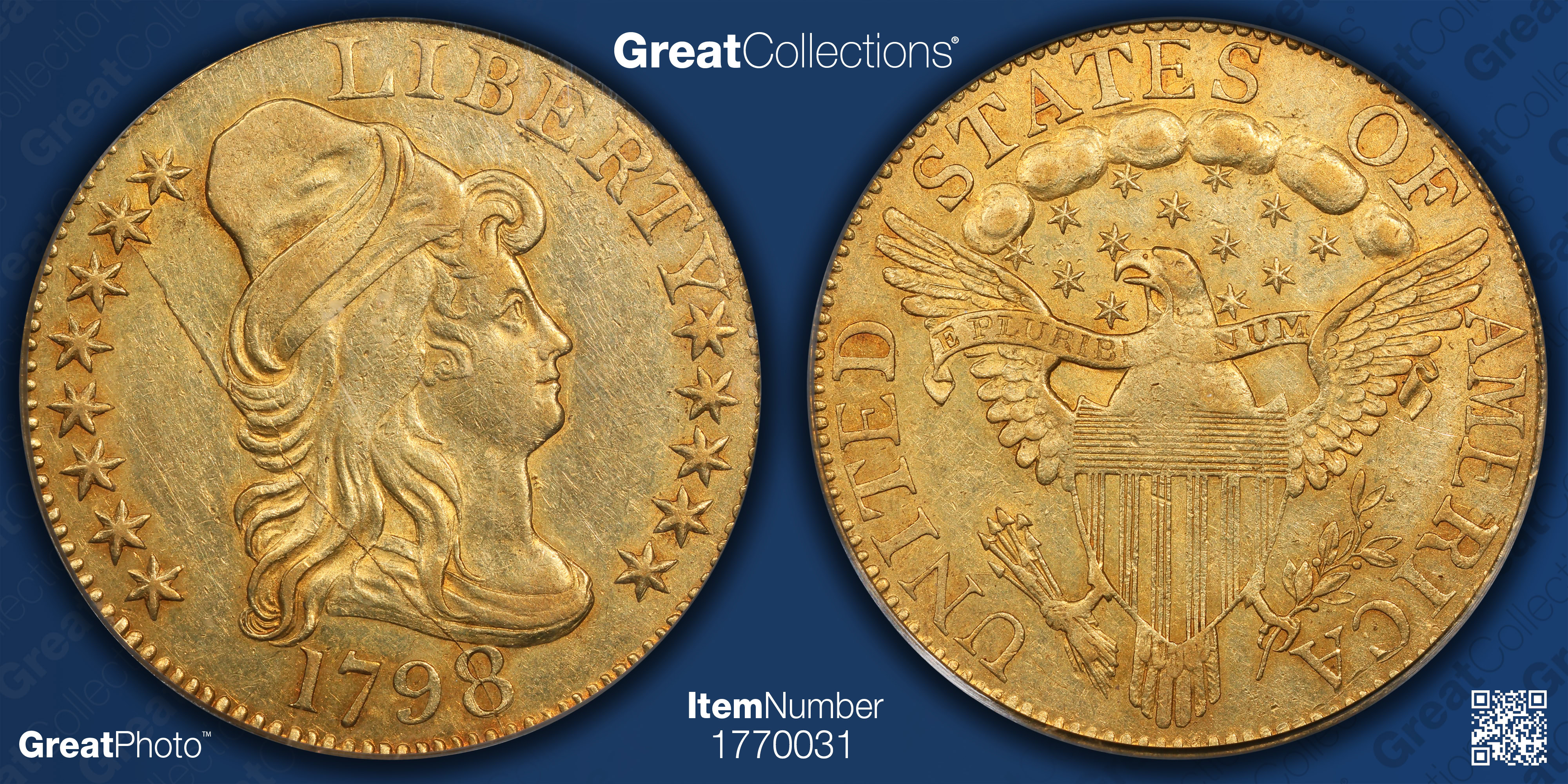 1798 Capped Bust Right Gold Half Eagle Large 8, 13 Reverse Stars PCGS ...