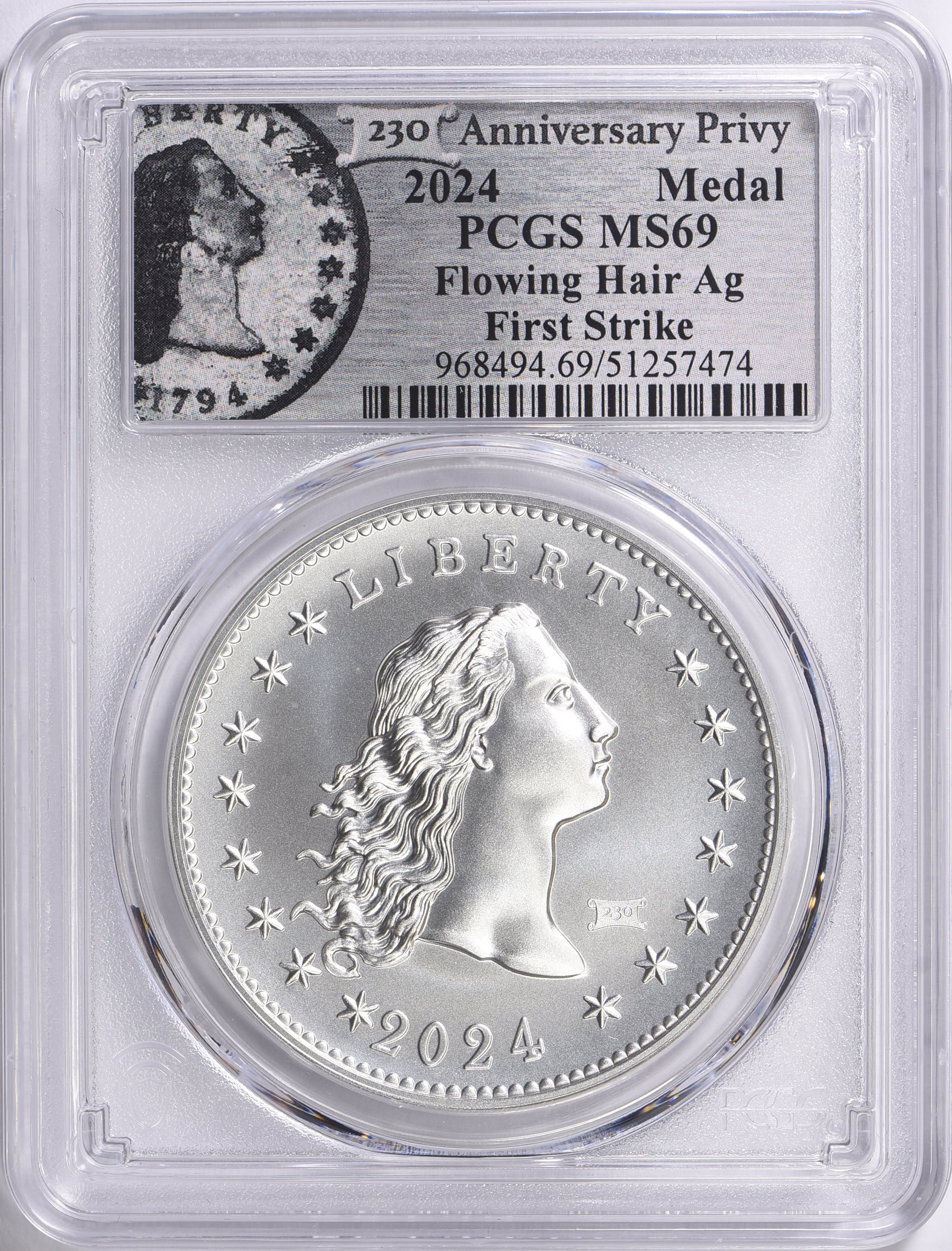 2024 U.S. Mint Medal Flowing Hair Silver w/ 230 Privy 230th Anniversary